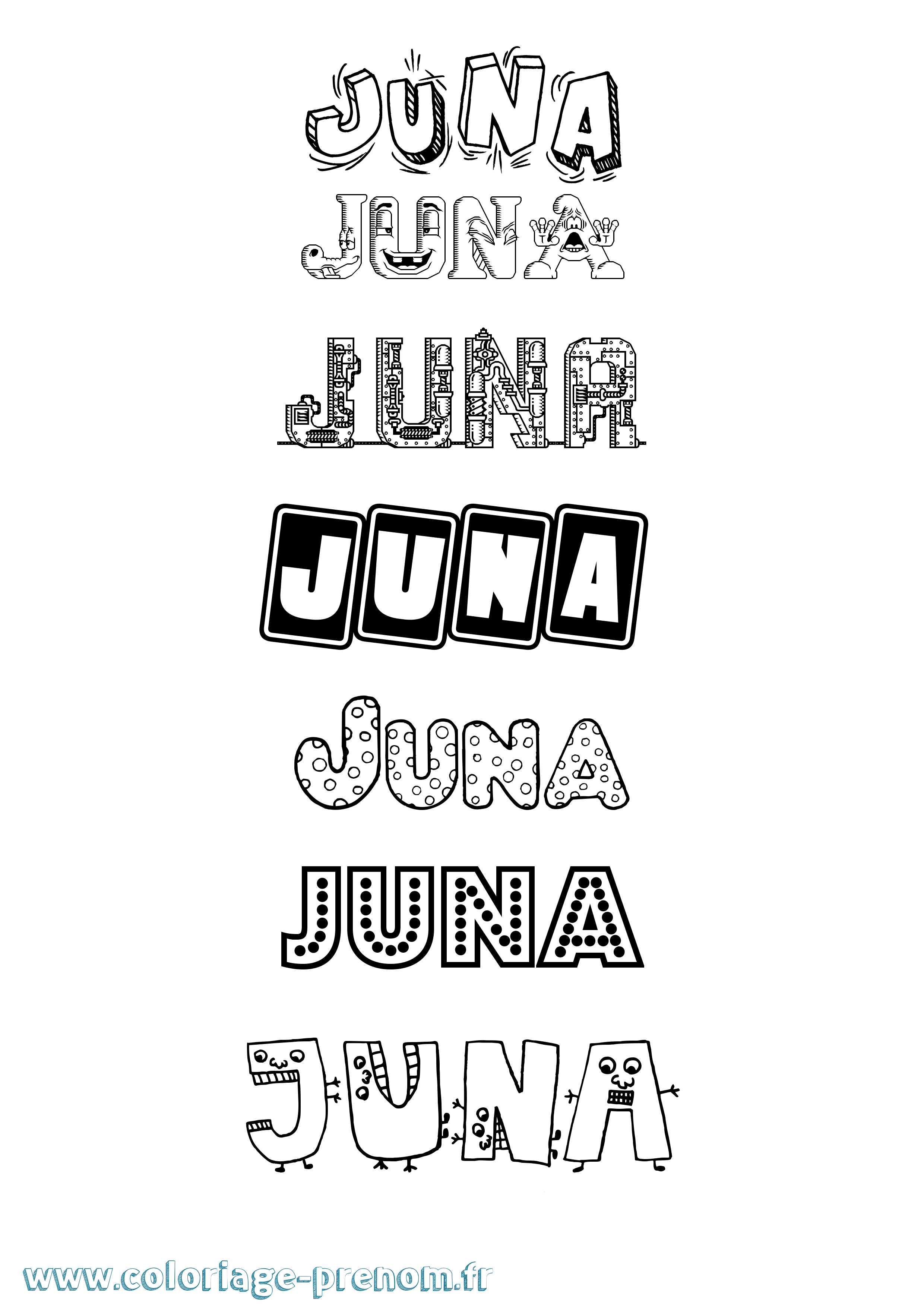 Coloriage prénom Juna Fun