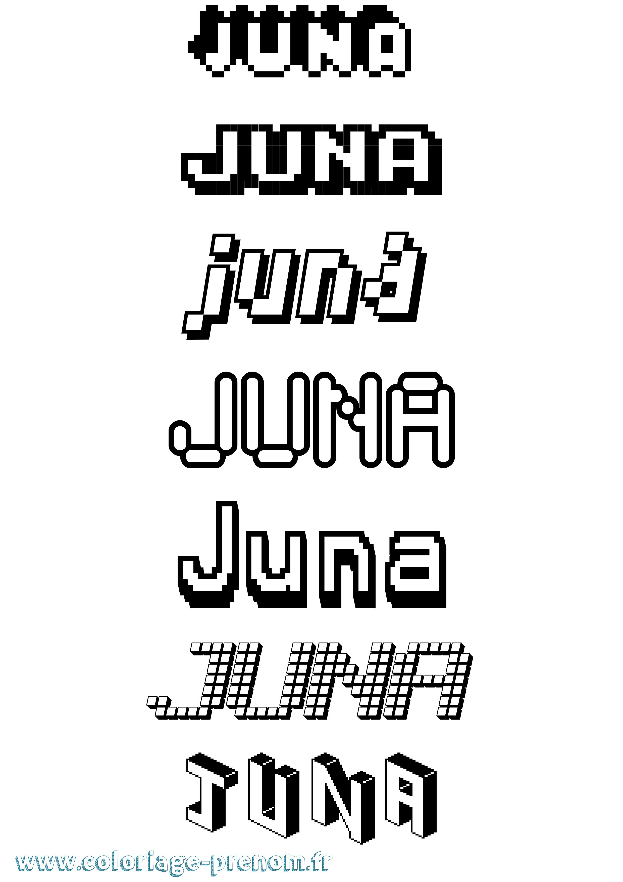 Coloriage prénom Juna Pixel