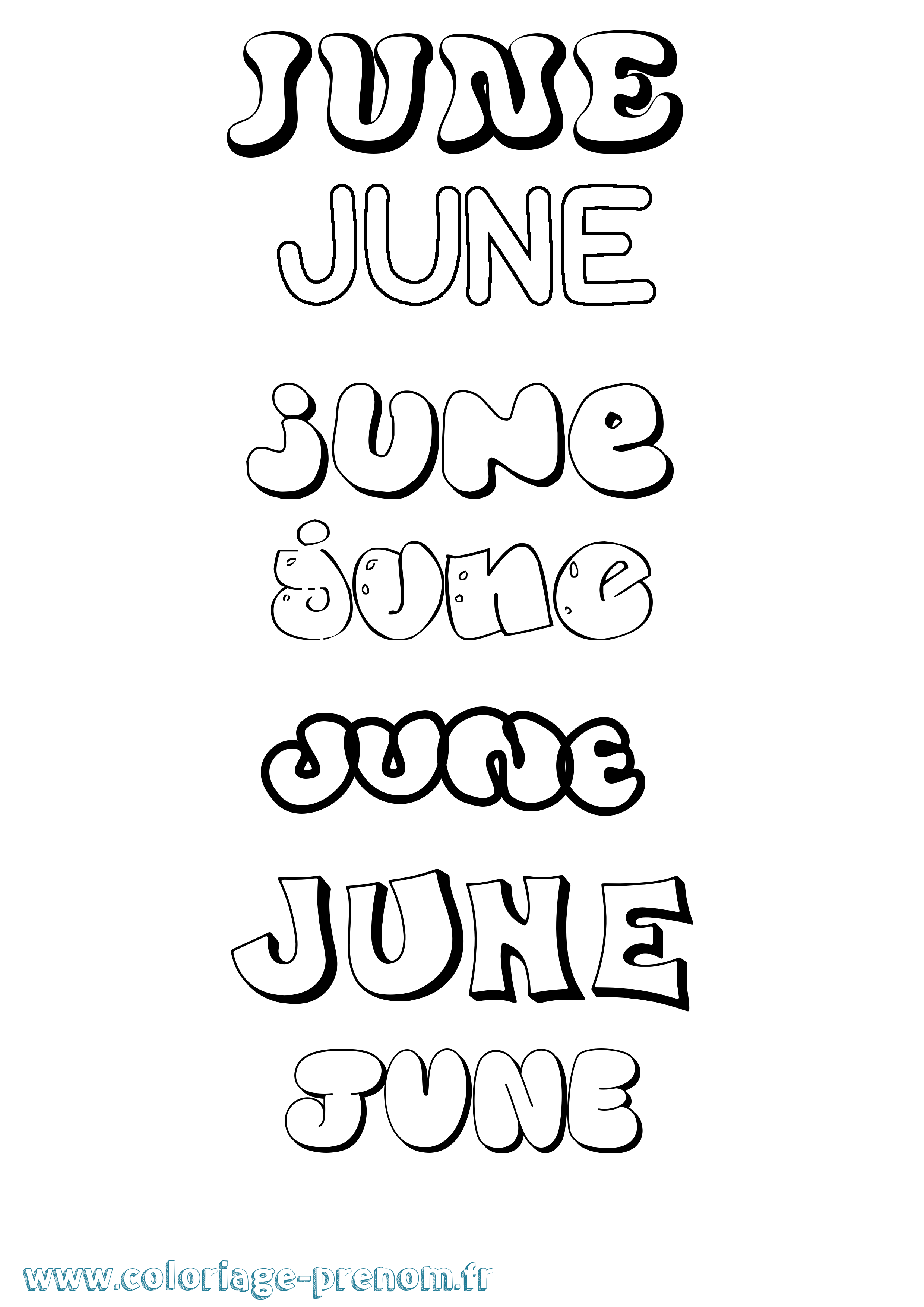 Coloriage prénom June Bubble