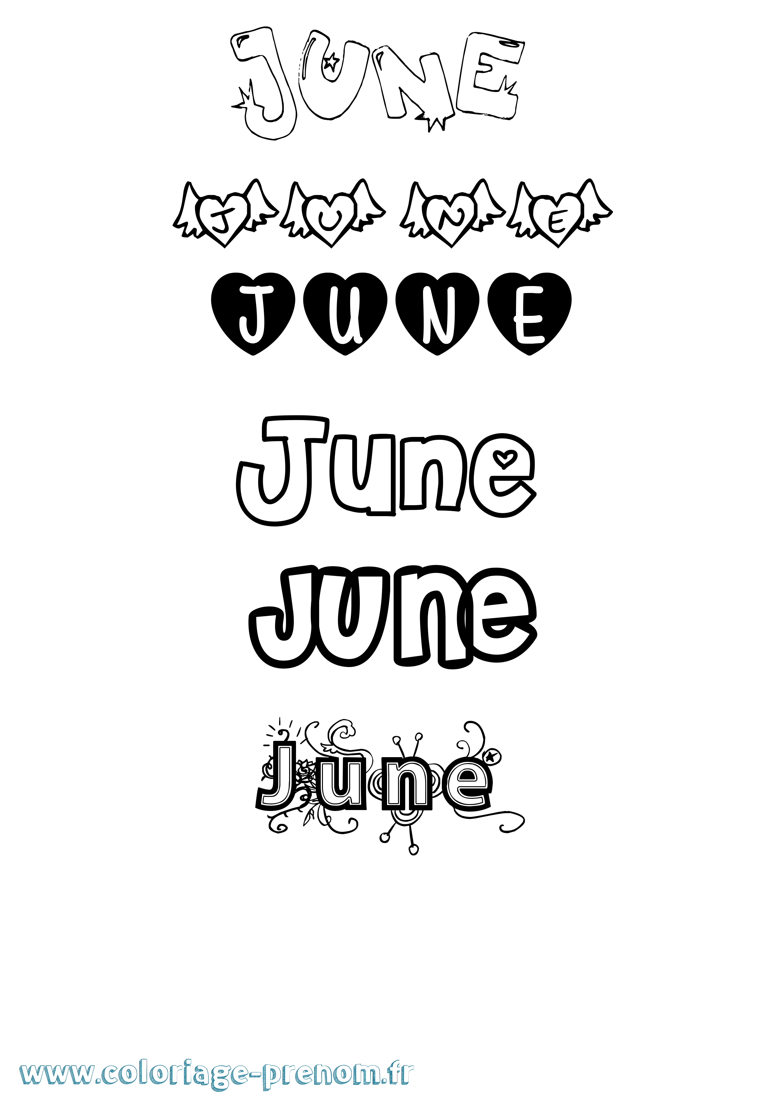Coloriage June Girly Coloriage prénom June Girly