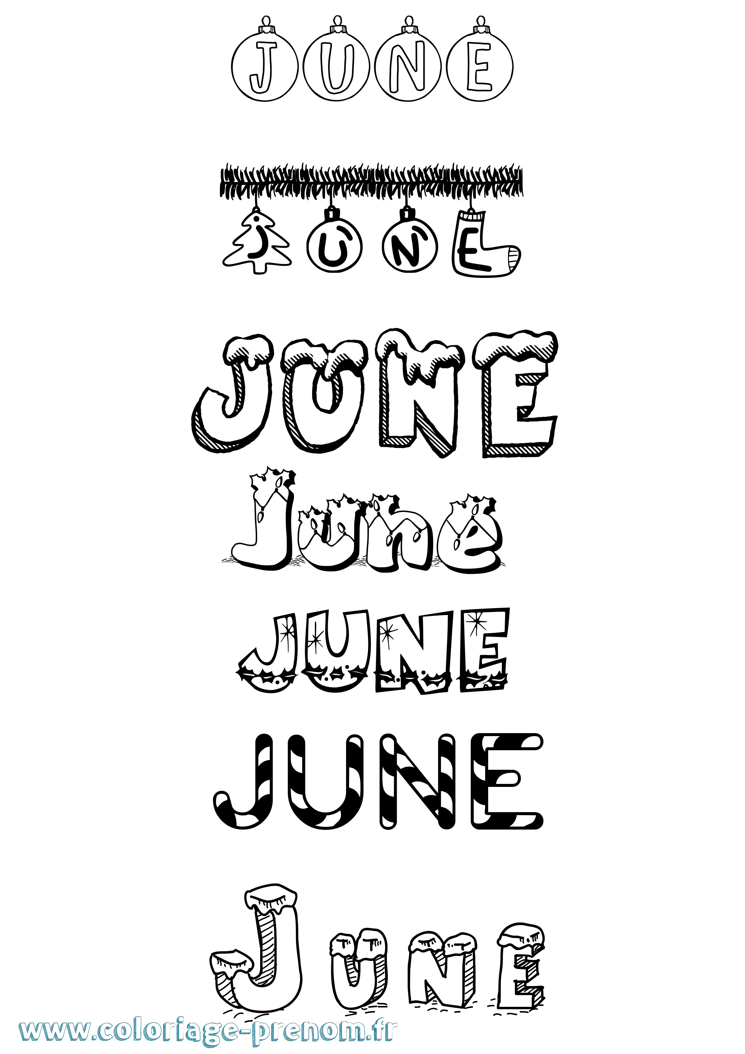 Coloriage June Noël Coloriage prénom June Noël