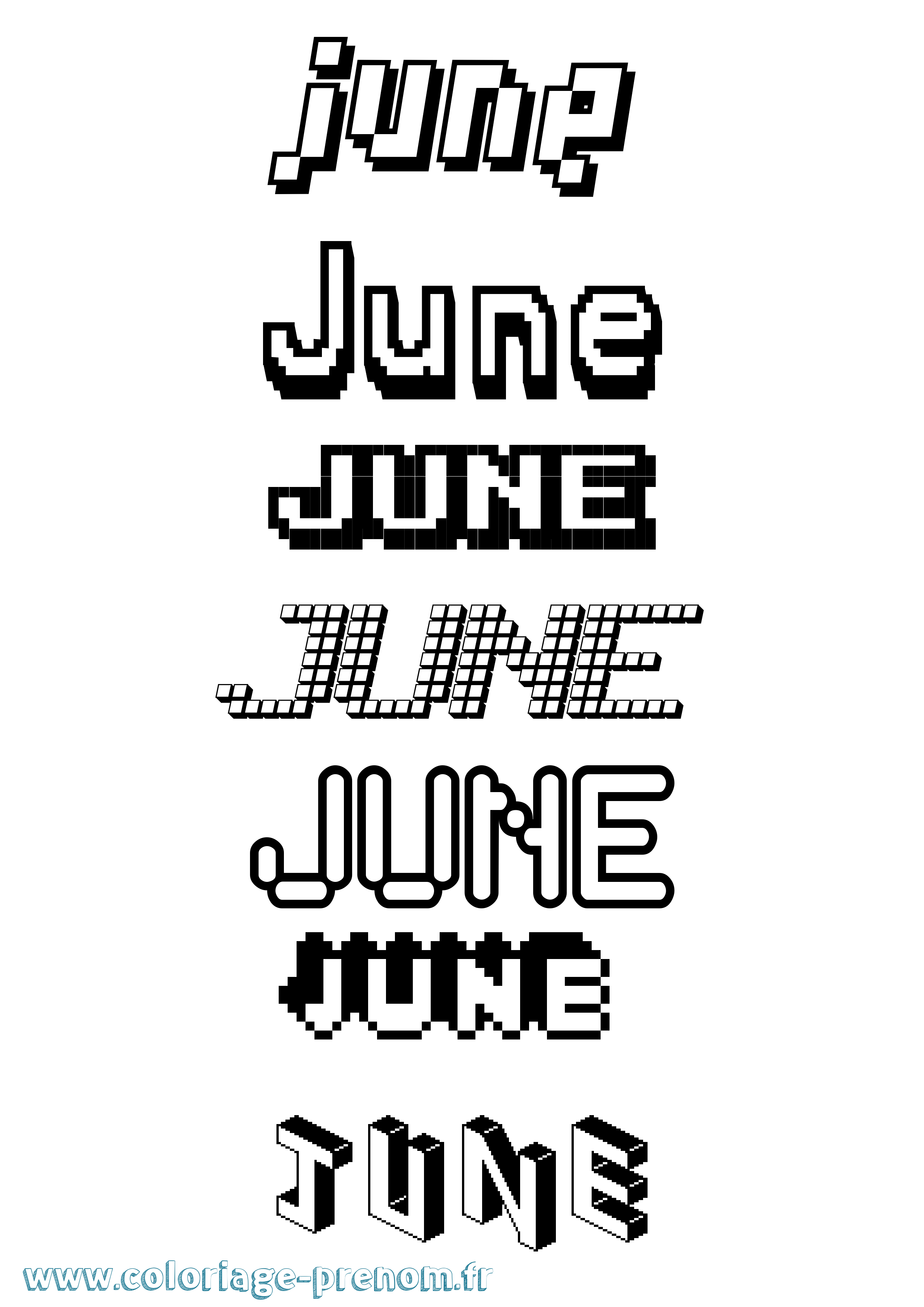 Coloriage prénom June Pixel