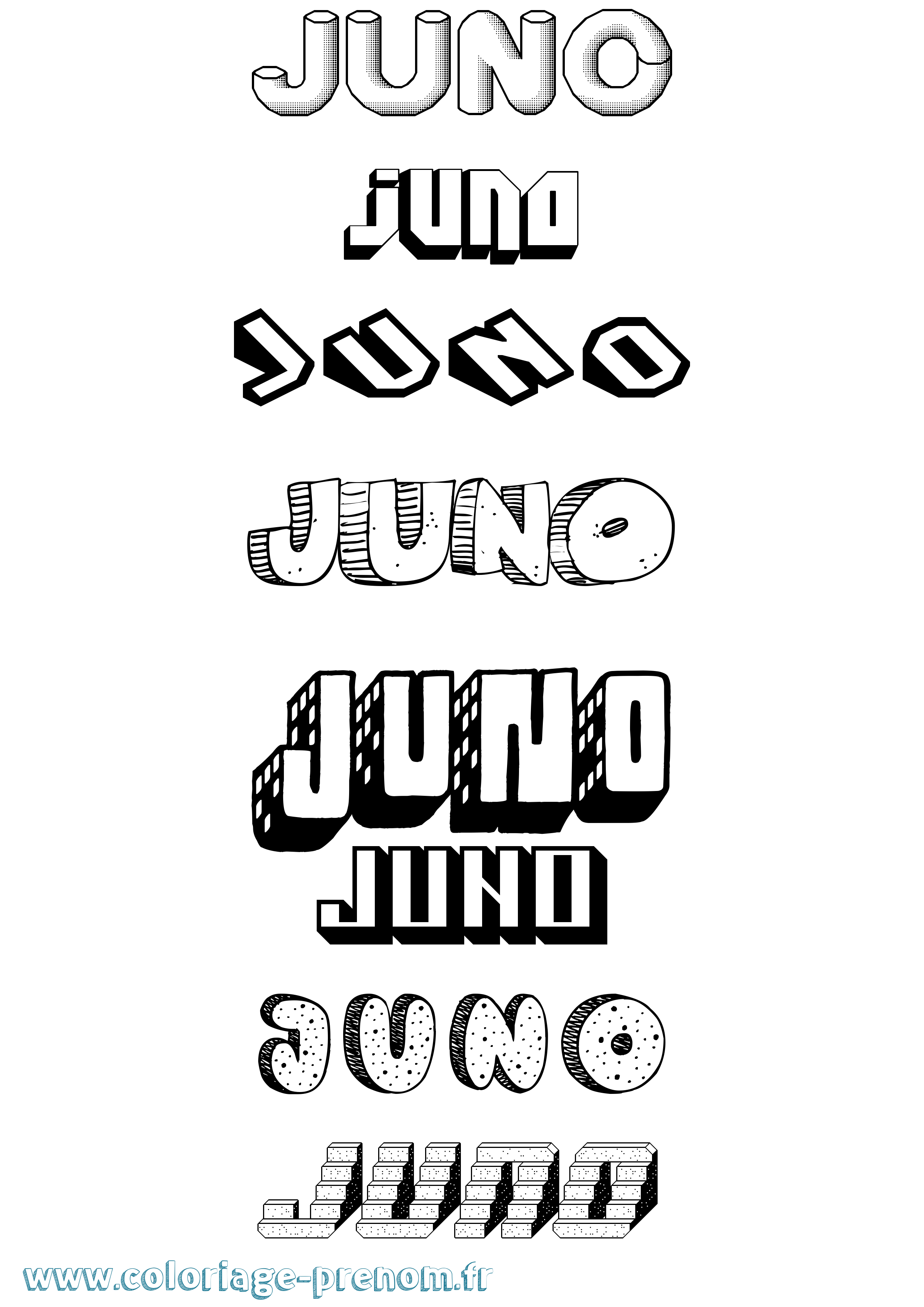 Coloriage prénom Juno Effet 3D