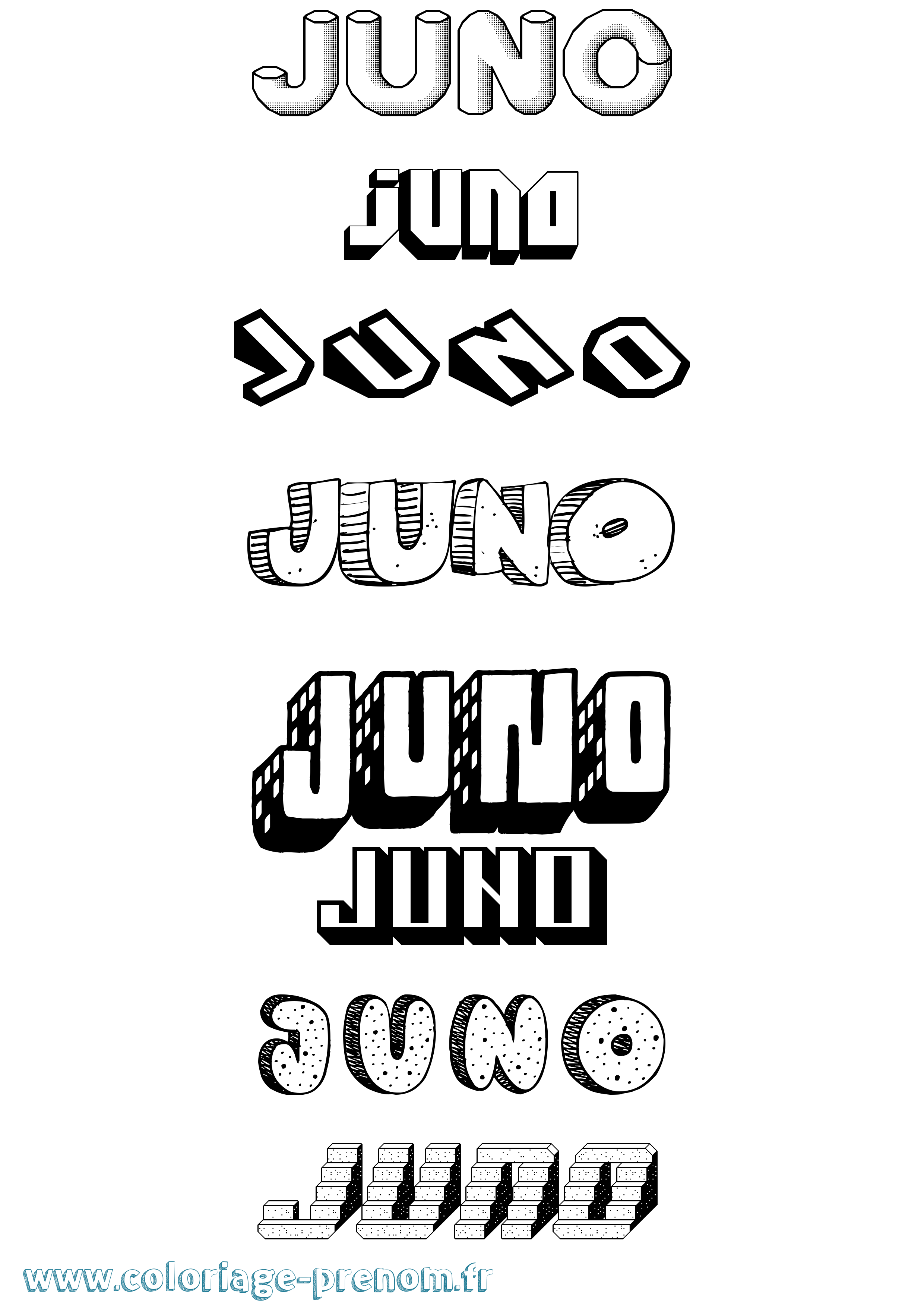 Coloriage Juno Effet 3D Coloriage prénom Juno Effet 3D