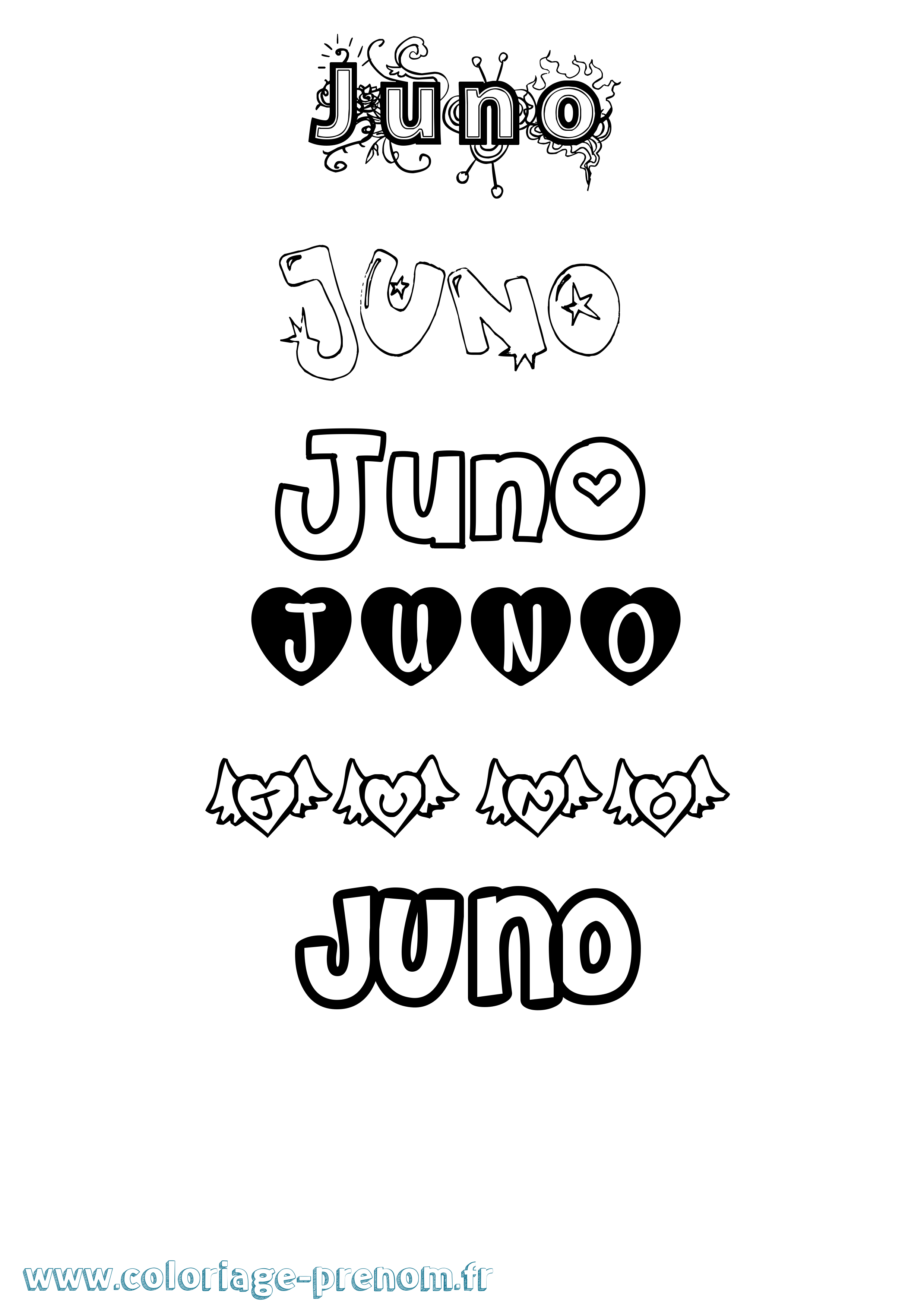 Coloriage prénom Juno Girly