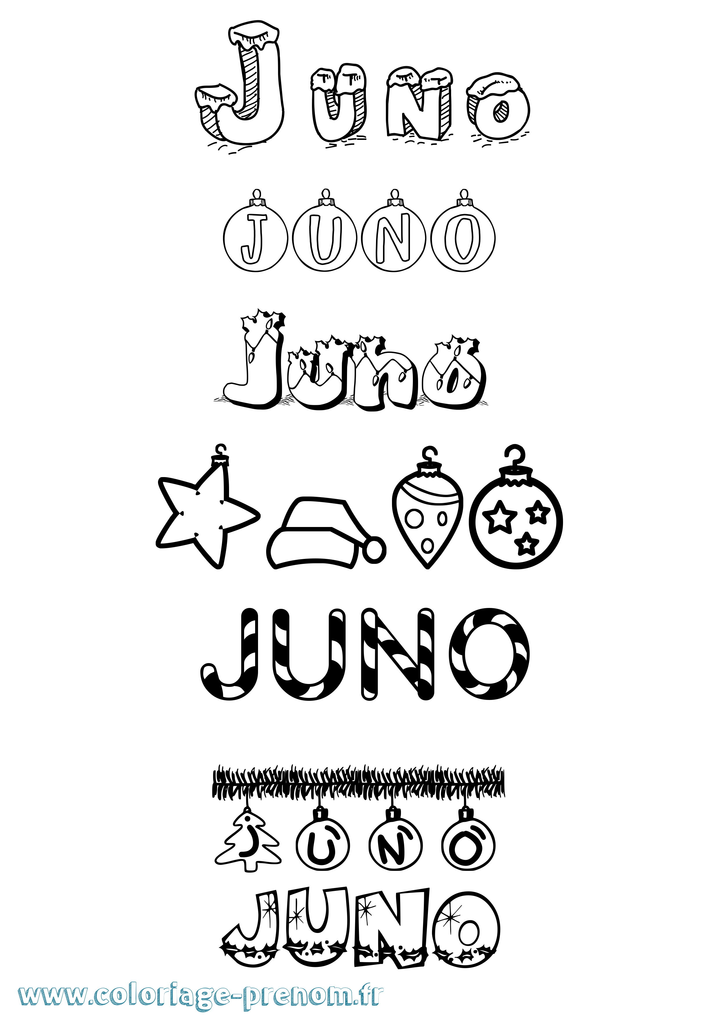Coloriage Juno Noël Coloriage prénom Juno Noël