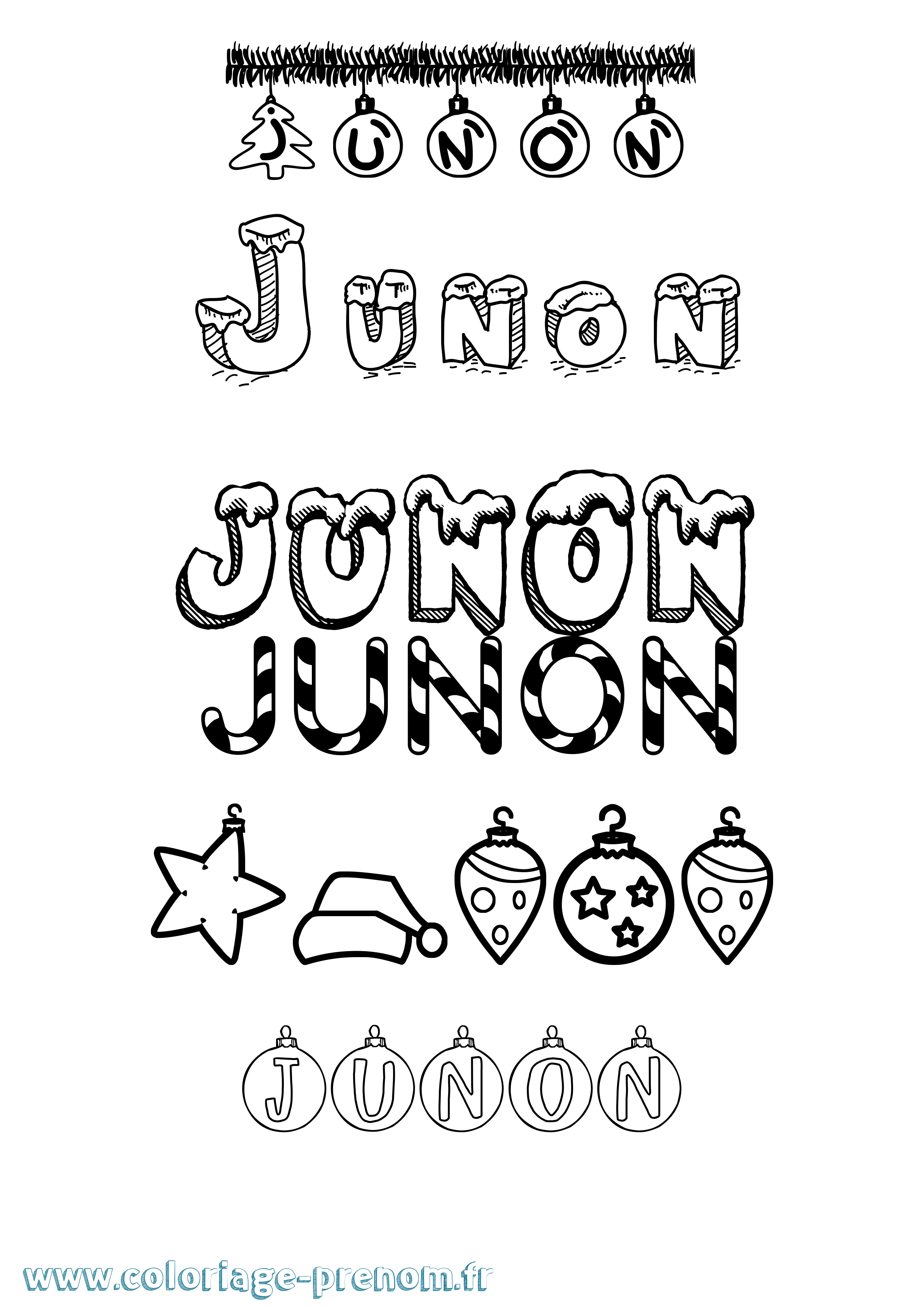 Coloriage prénom Junon Noël