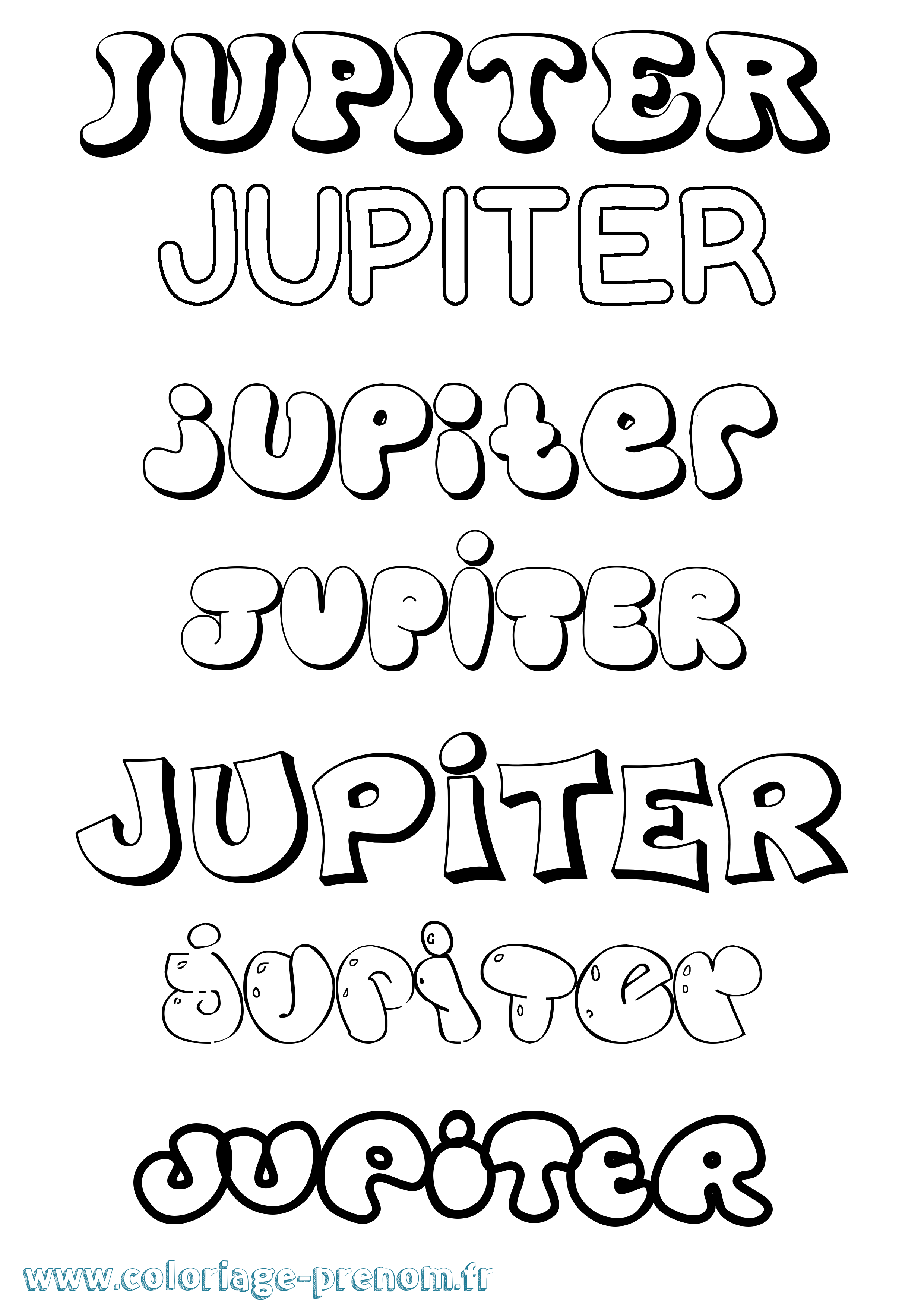 Coloriage prénom Jupiter Bubble
