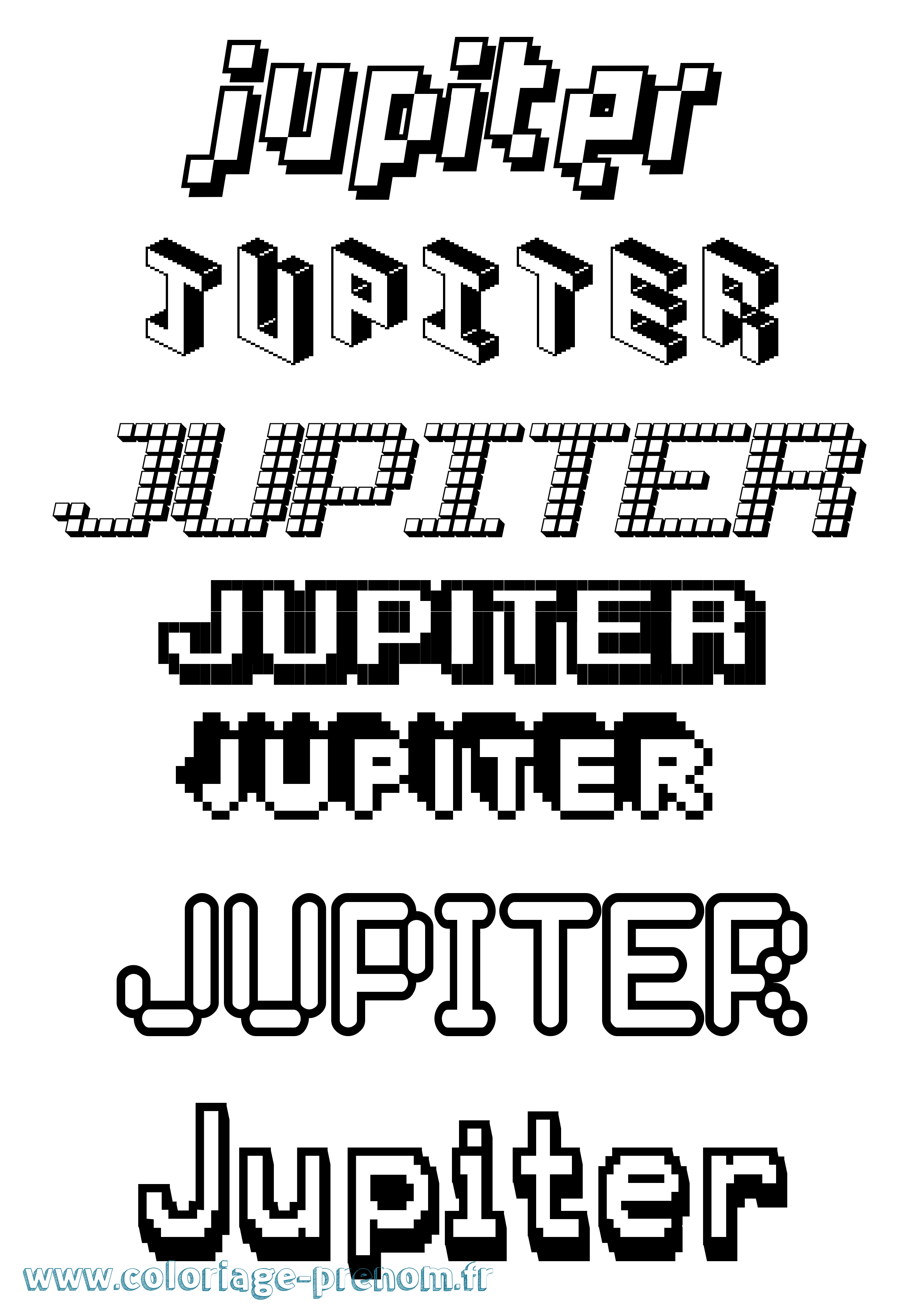 Coloriage prénom Jupiter Pixel