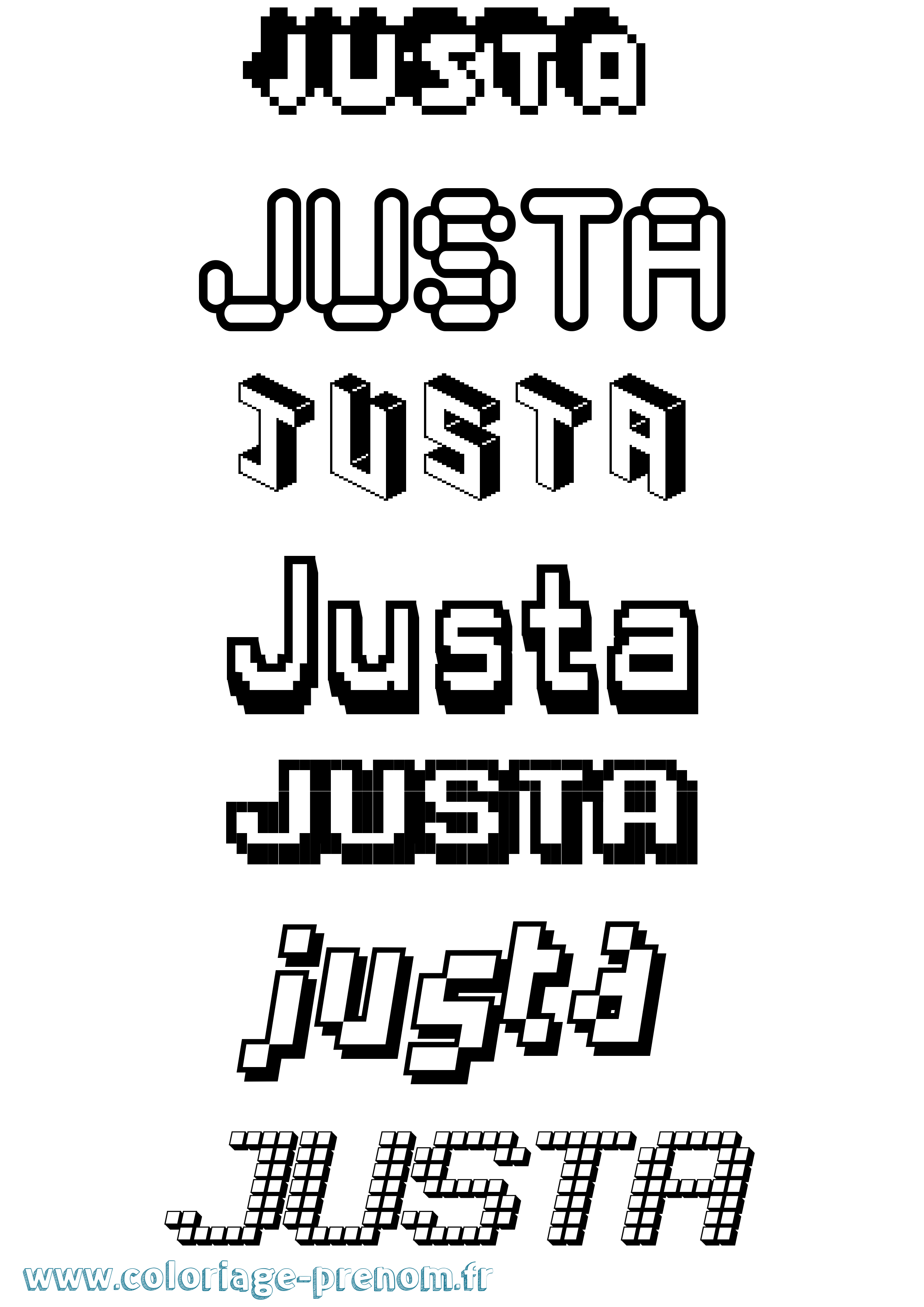 Coloriage prénom Justa Pixel