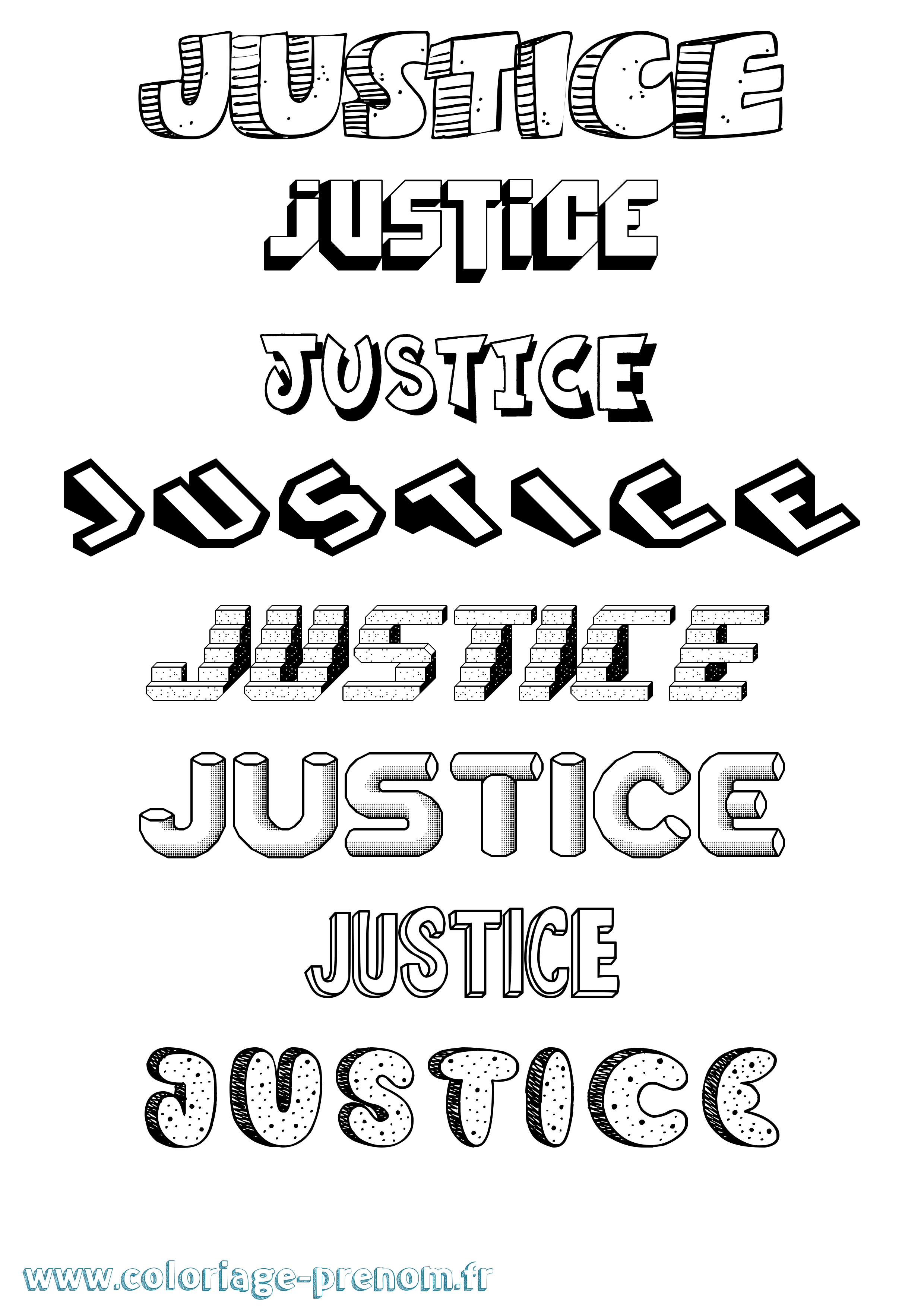 Coloriage Justice Effet 3D Coloriage prénom Justice Effet 3D