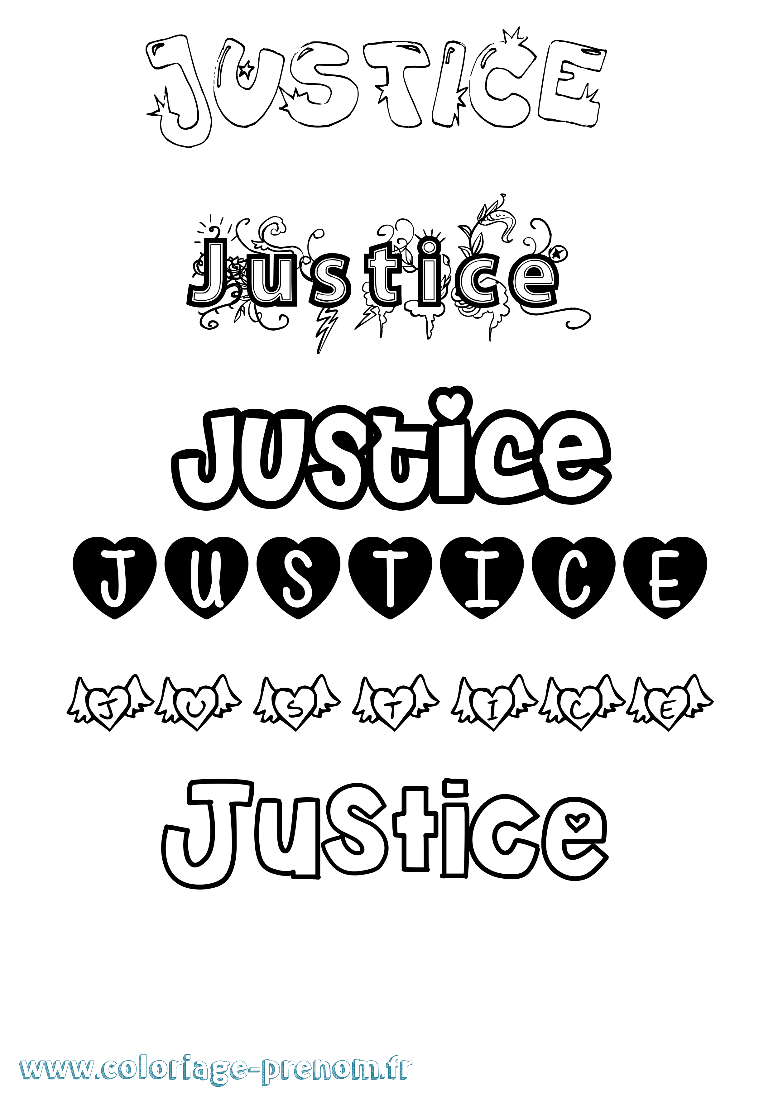 Coloriage Justice Girly Coloriage prénom Justice Girly