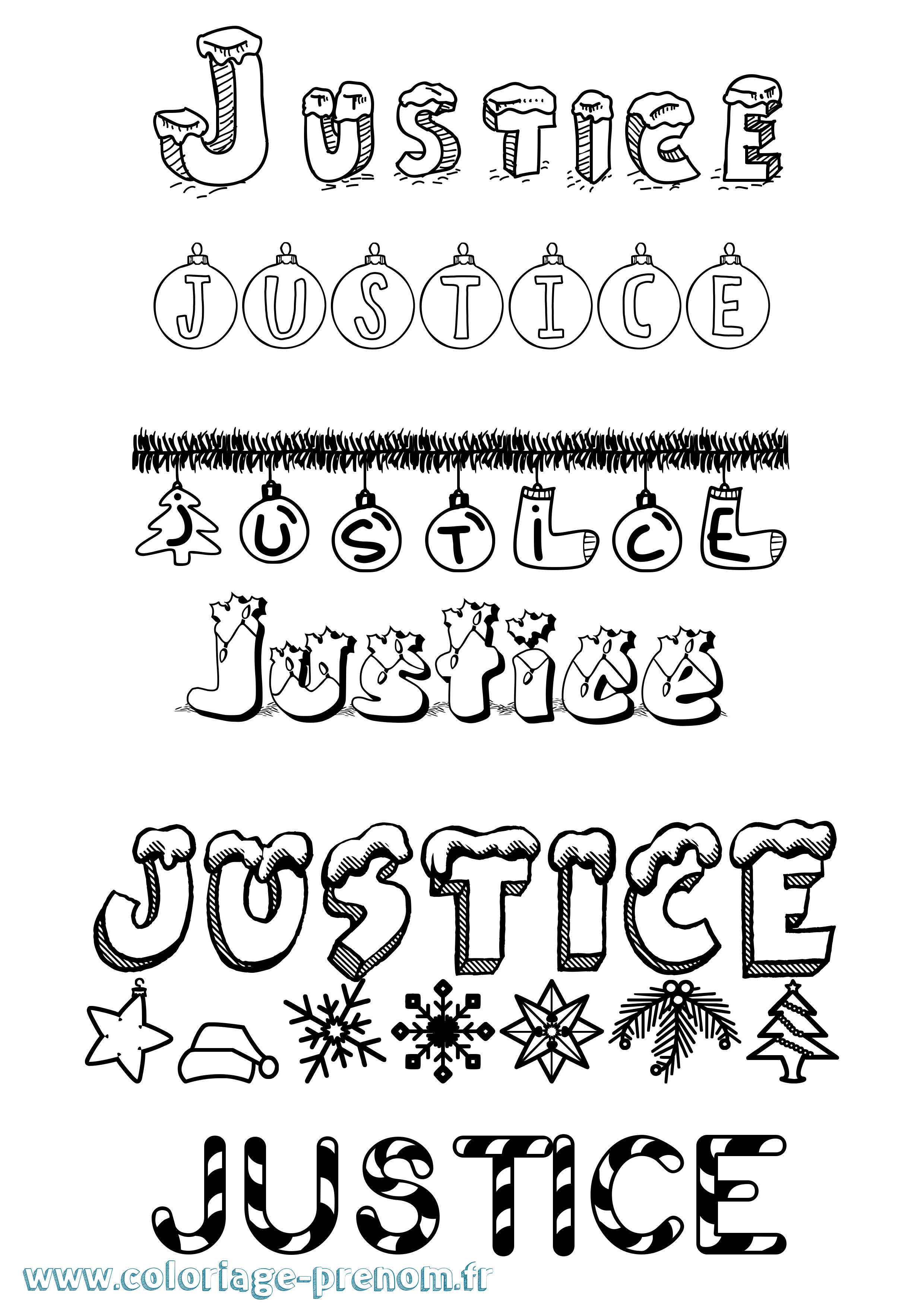 Coloriage Justice Noël Coloriage prénom Justice Noël