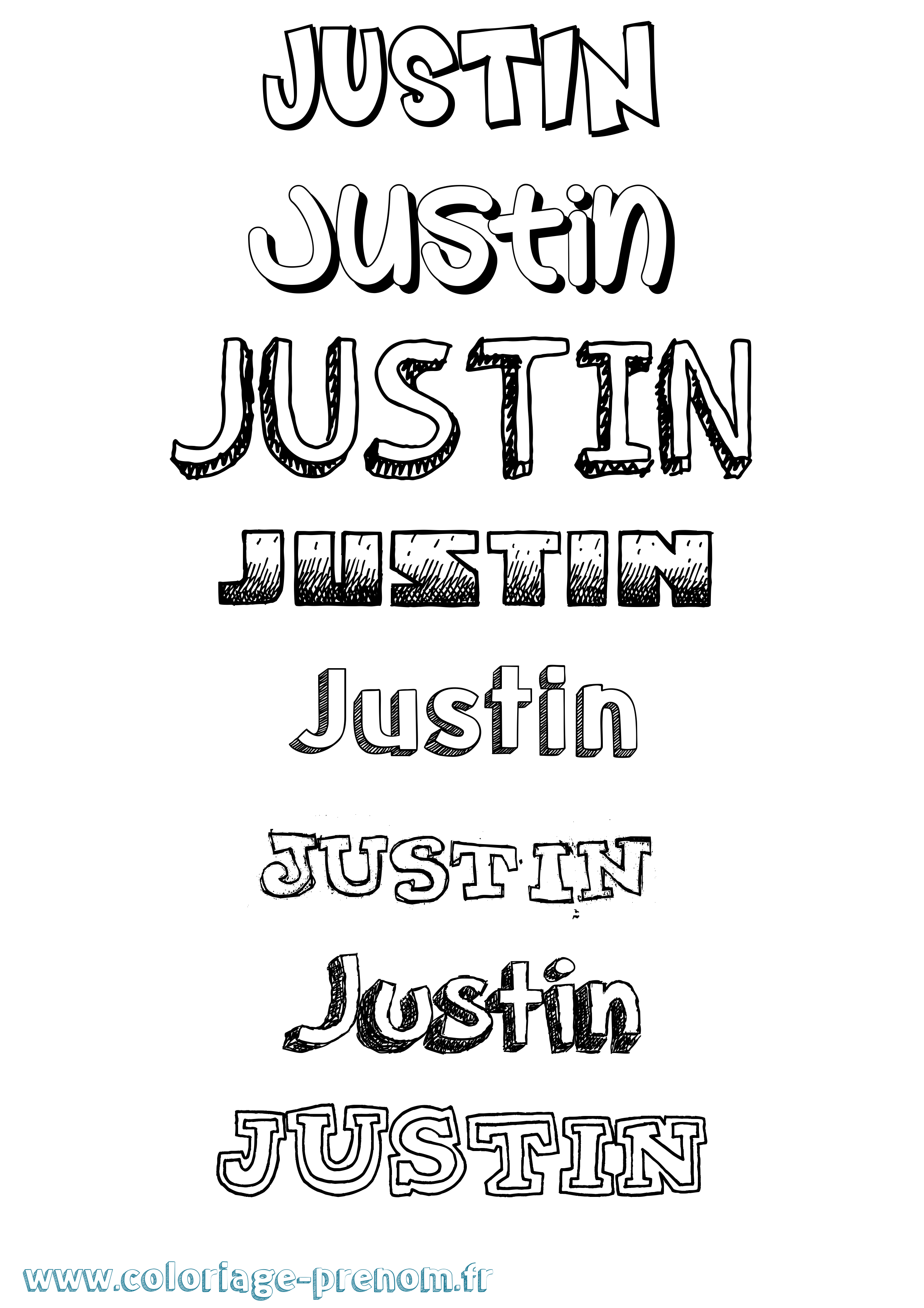 Coloriage prénom Justin Dessiné