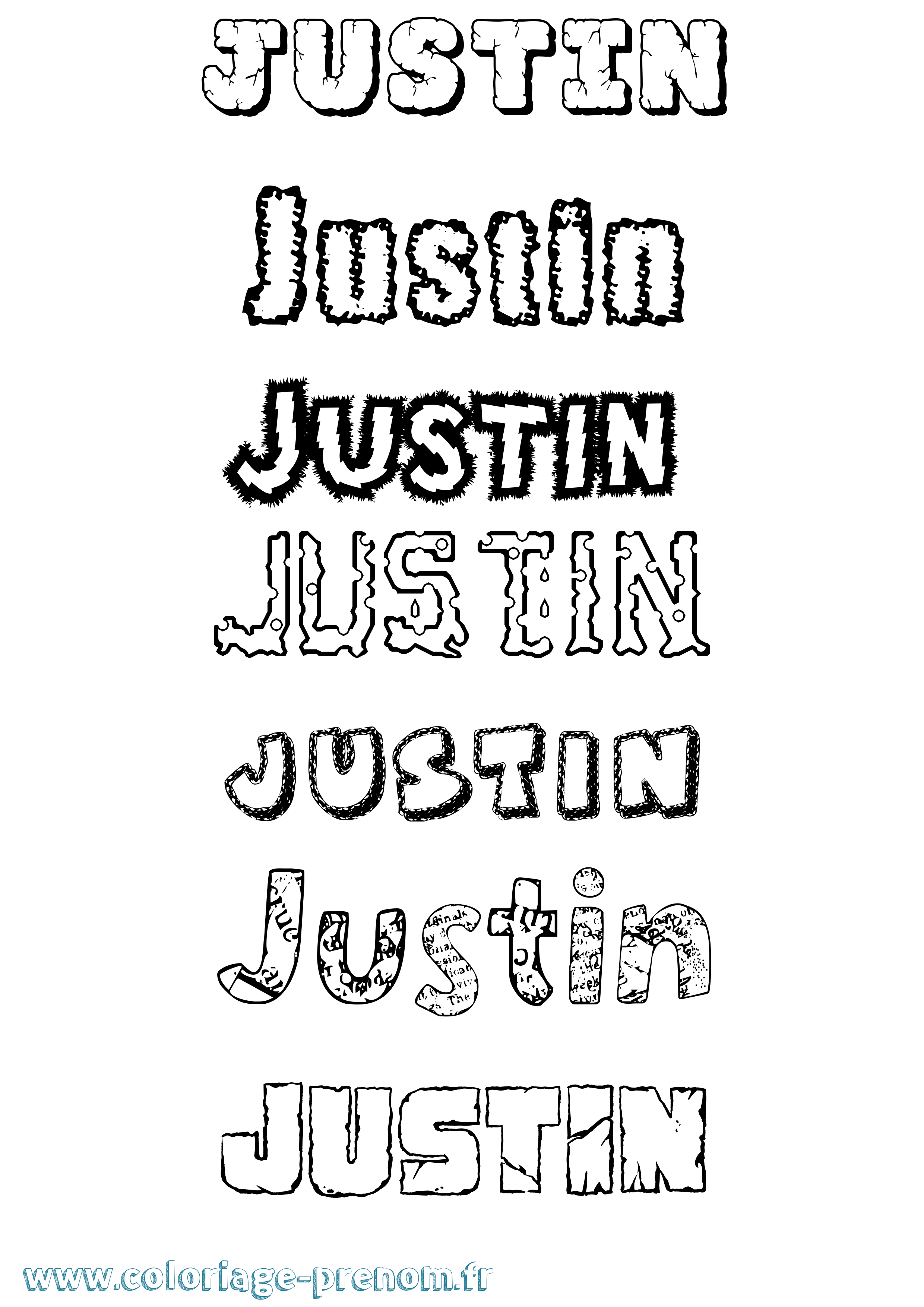Coloriage prénom Justin Destructuré