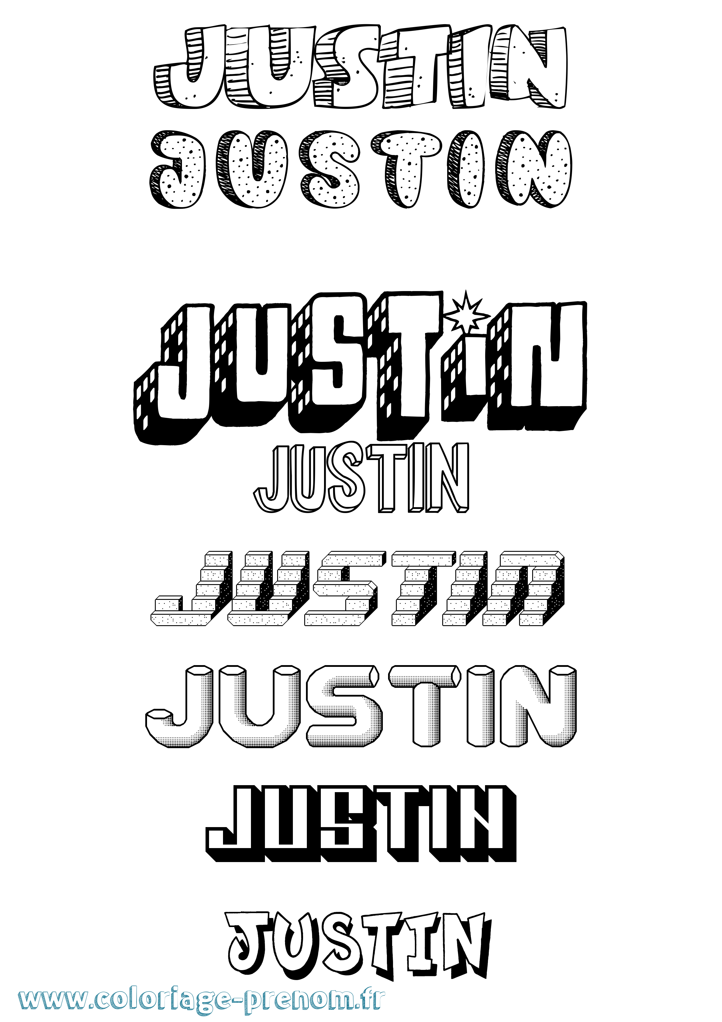 Coloriage Justin Coloriage prénom Justin