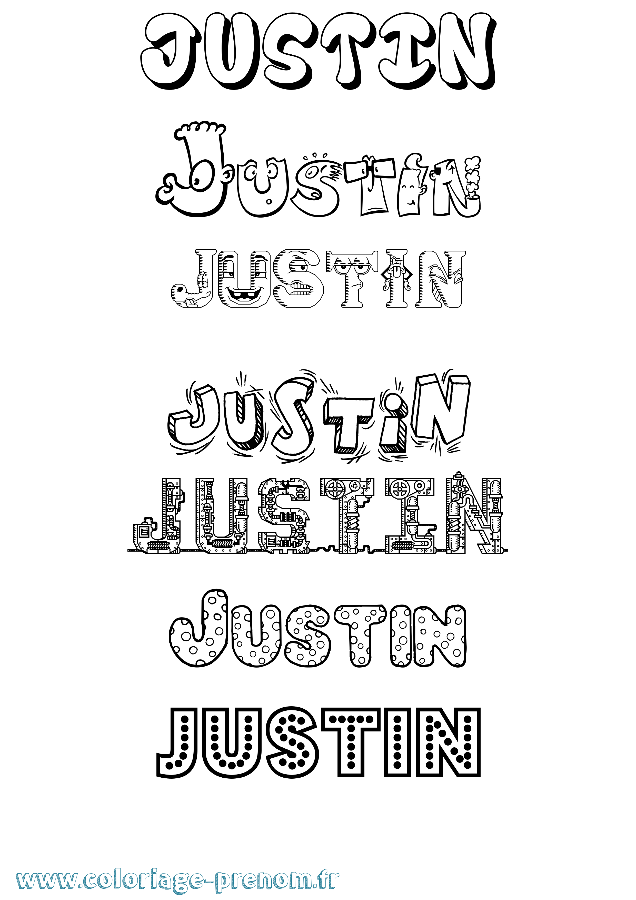 Coloriage prénom Justin Fun