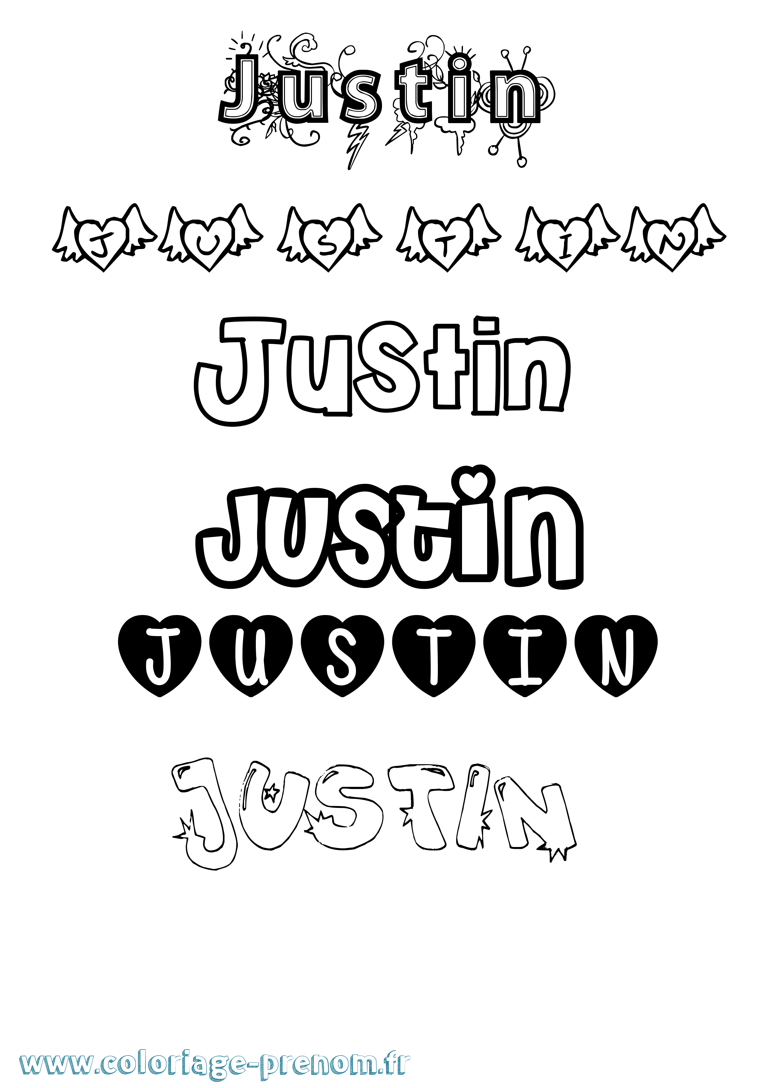 Coloriage Justin Coloriage prénom Justin