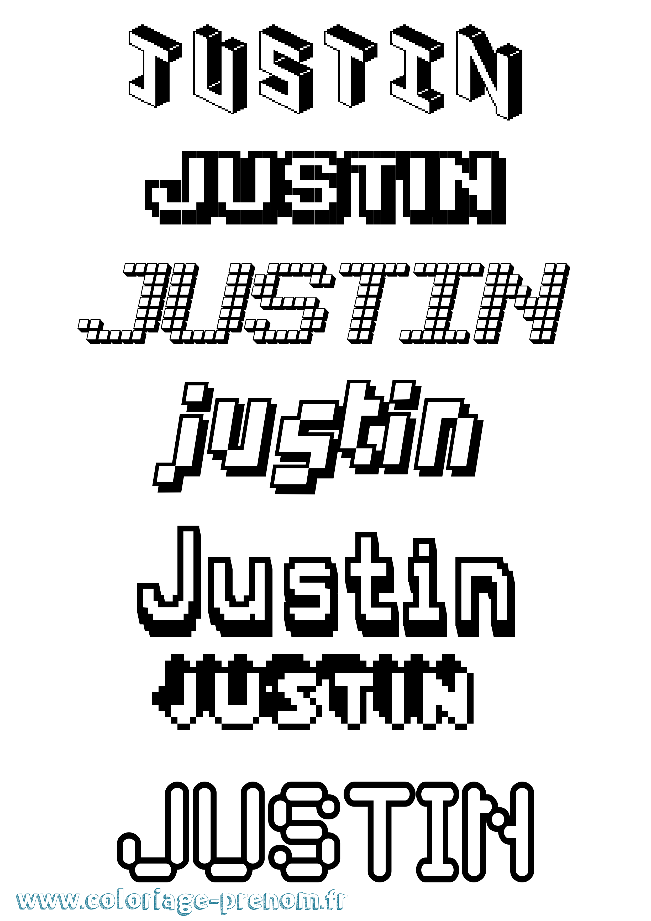 Coloriage prénom Justin Pixel