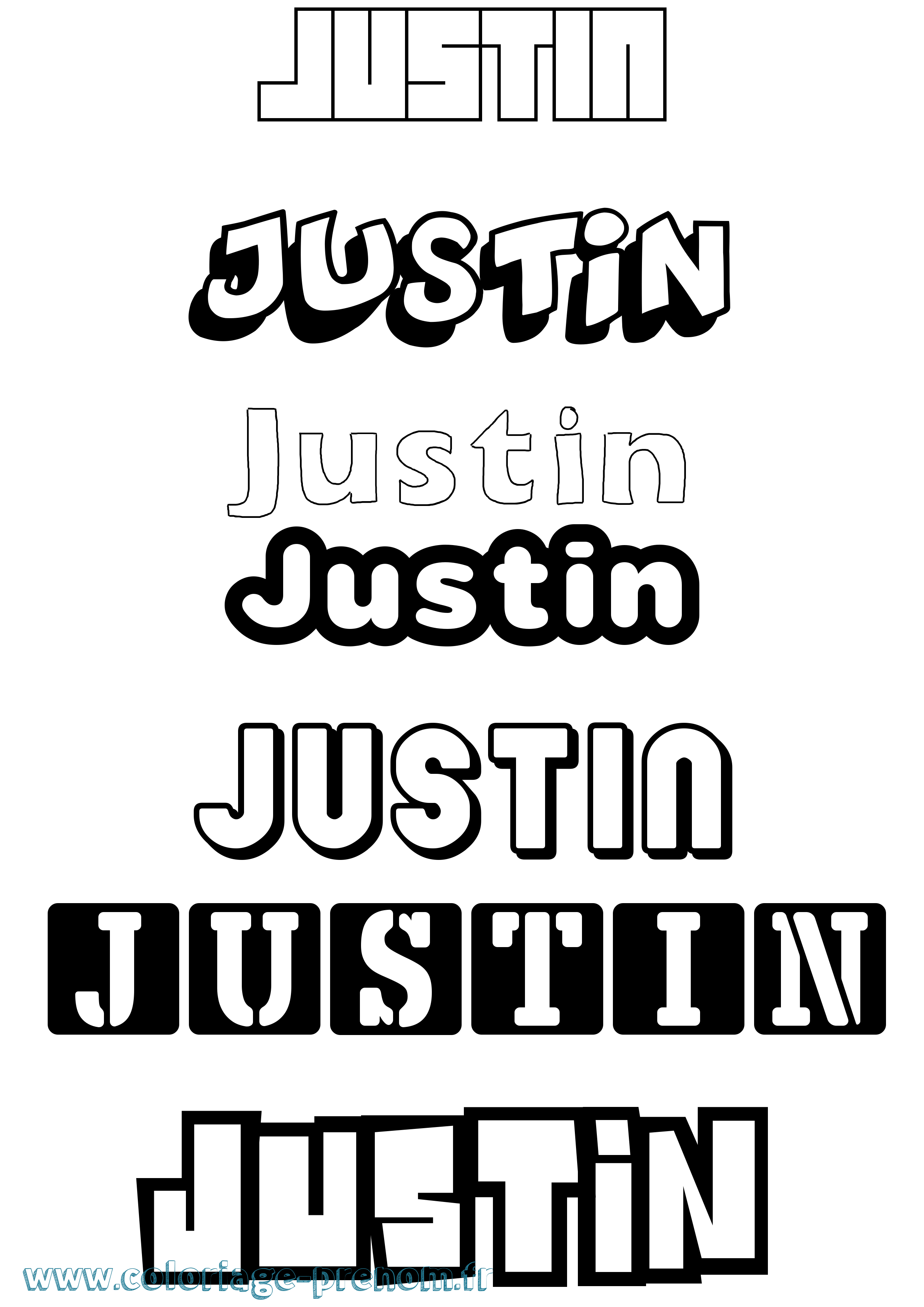 Coloriage prénom Justin Simple