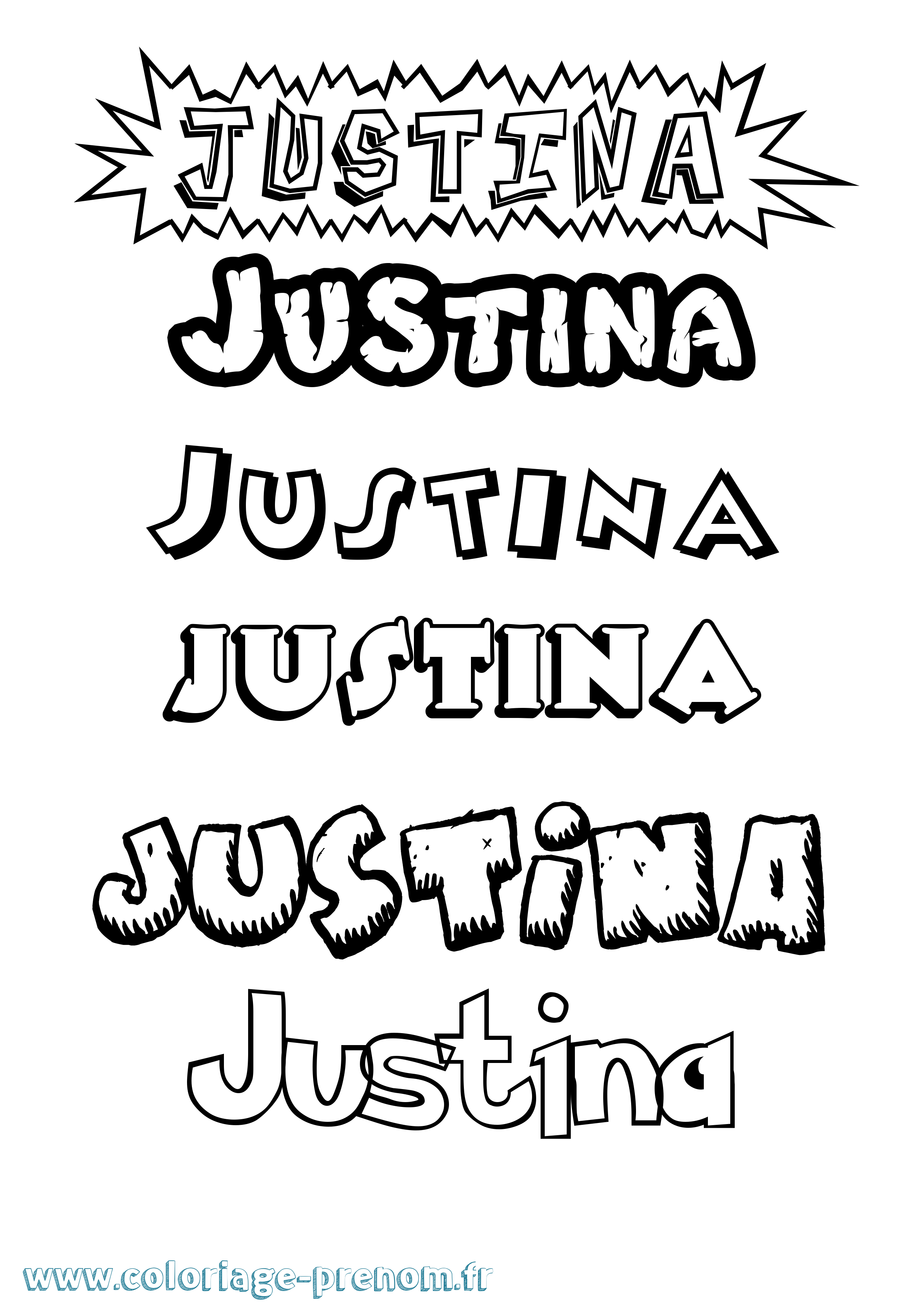 Coloriage prénom Justina Dessin Animé