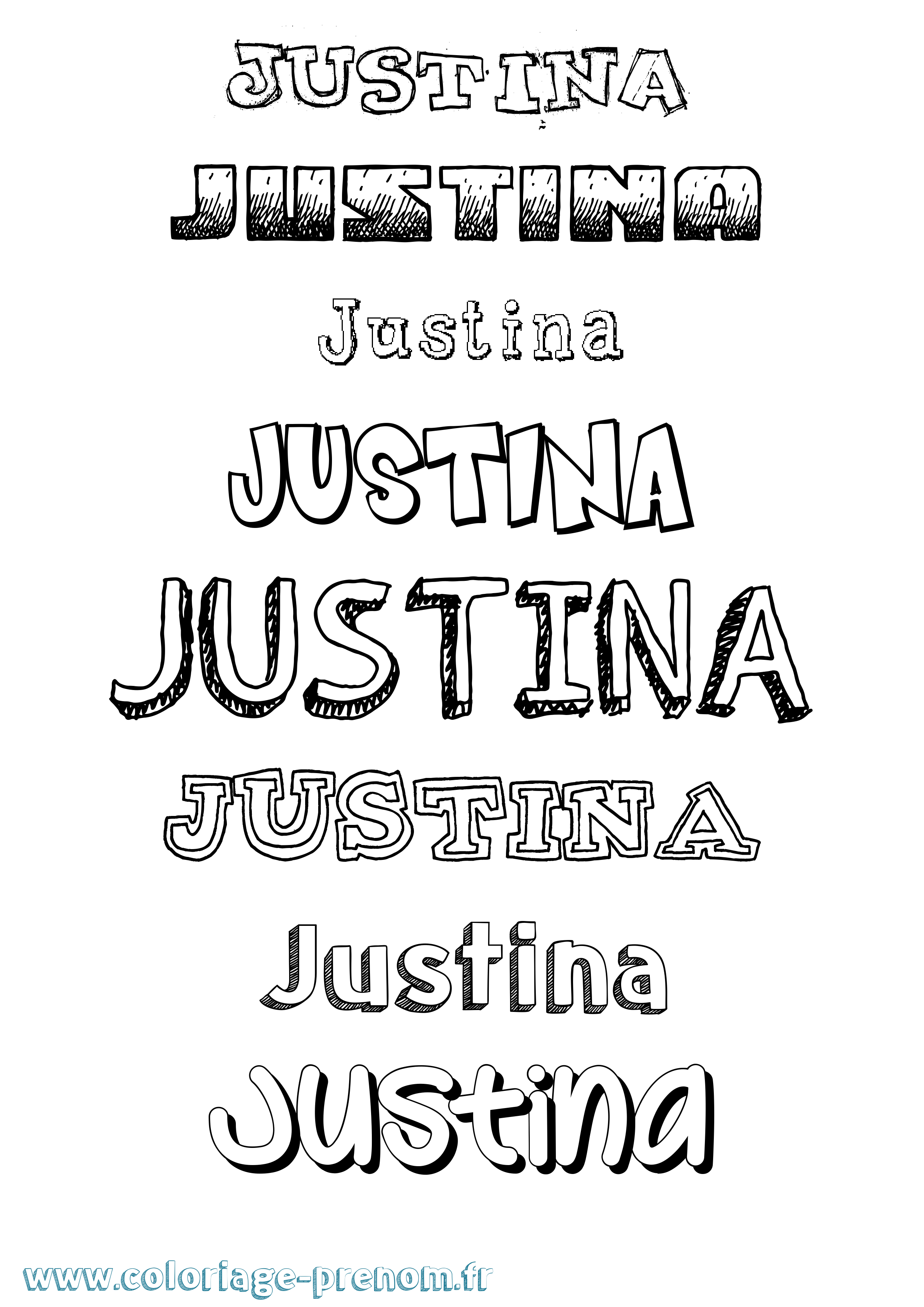 Coloriage prénom Justina Dessiné