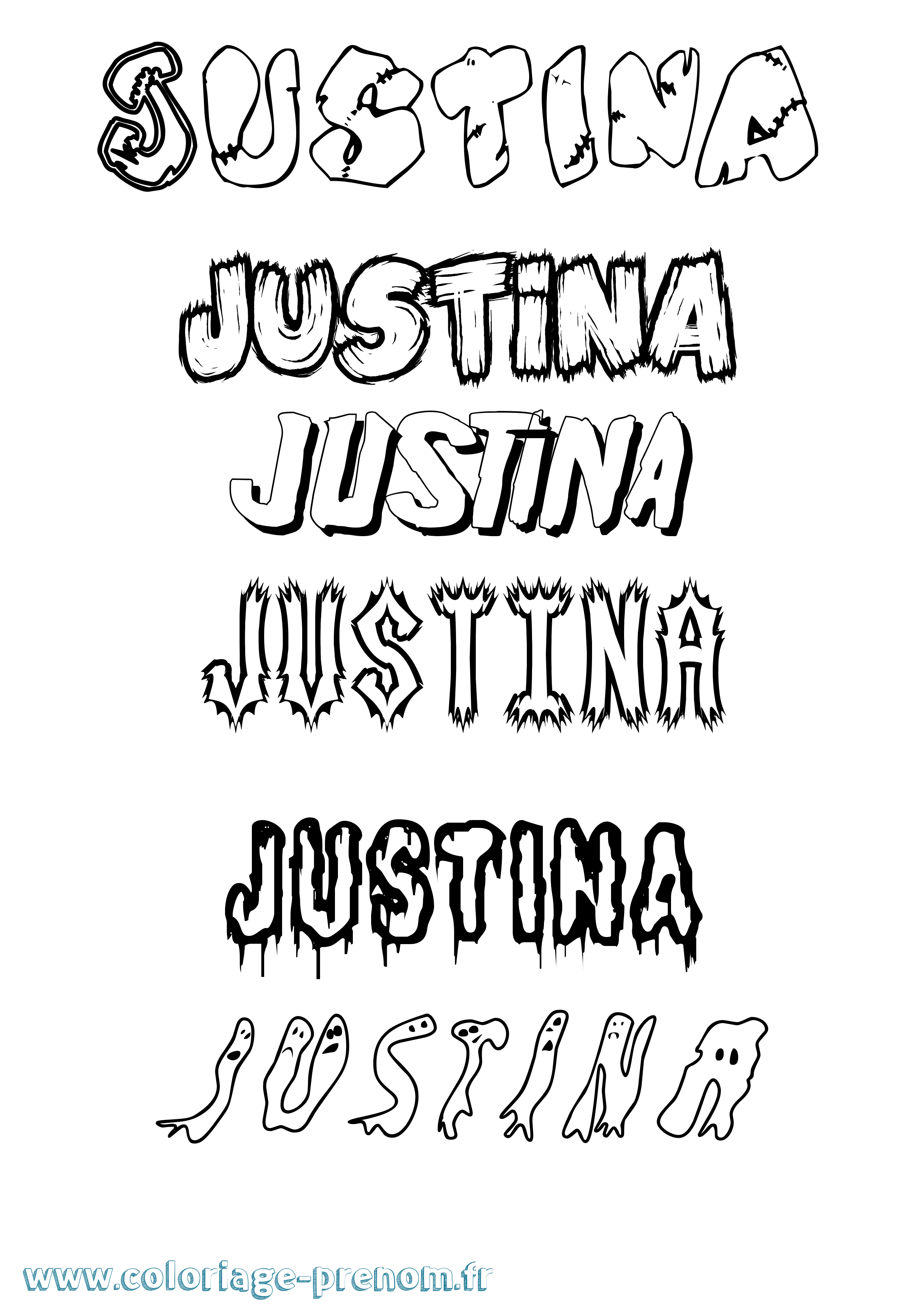 Coloriage prénom Justina Frisson