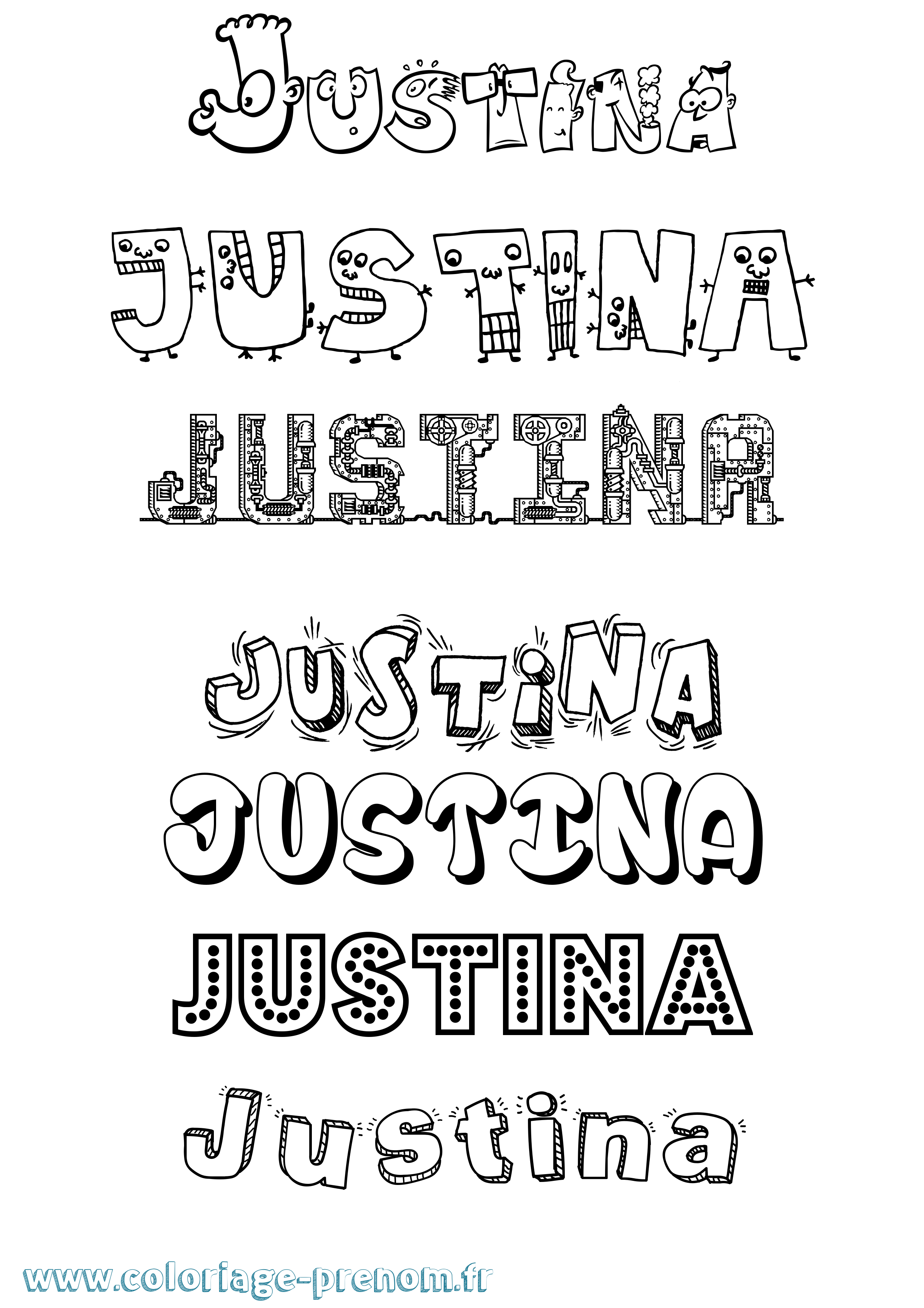 Coloriage prénom Justina Fun