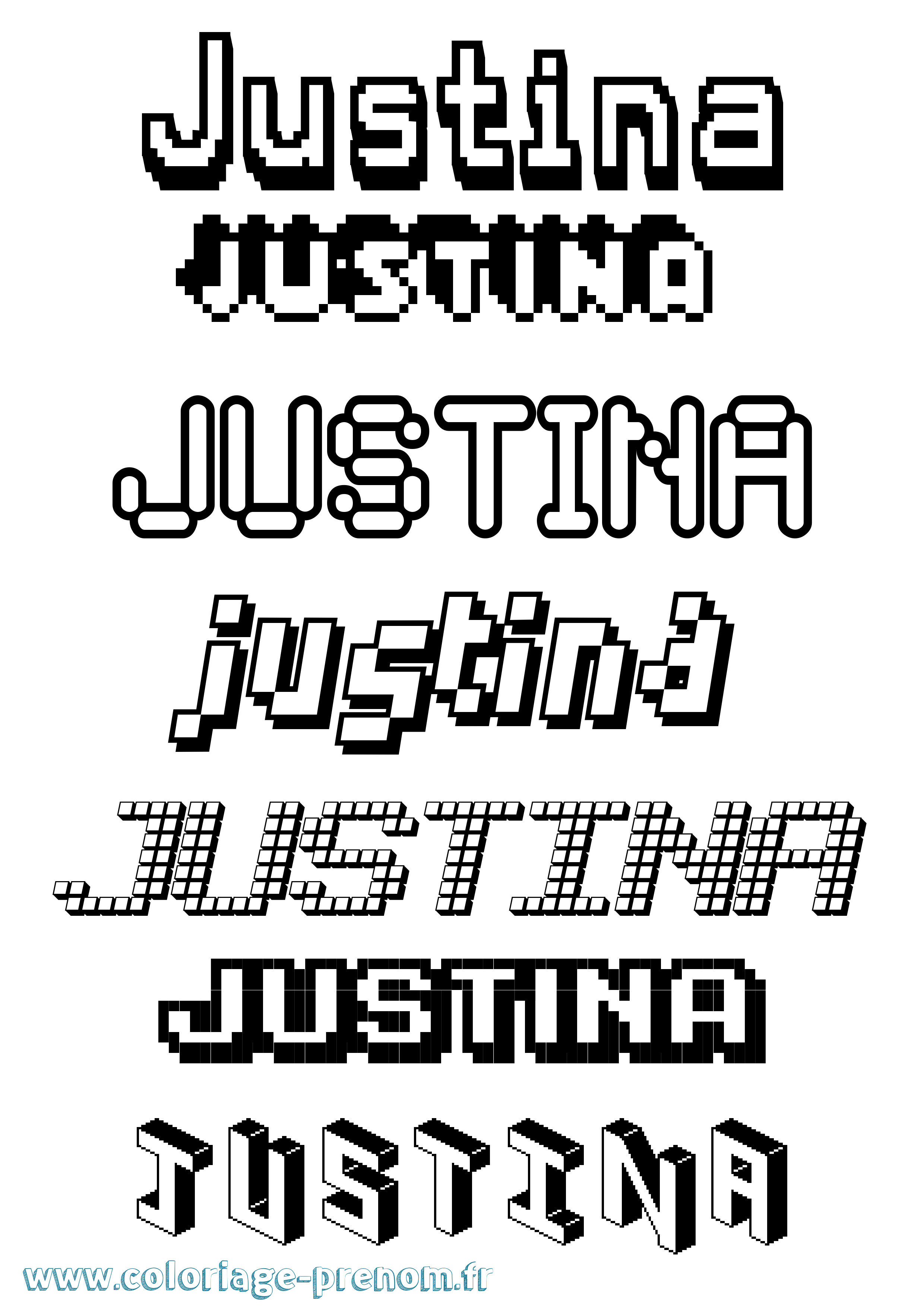 Coloriage prénom Justina Pixel