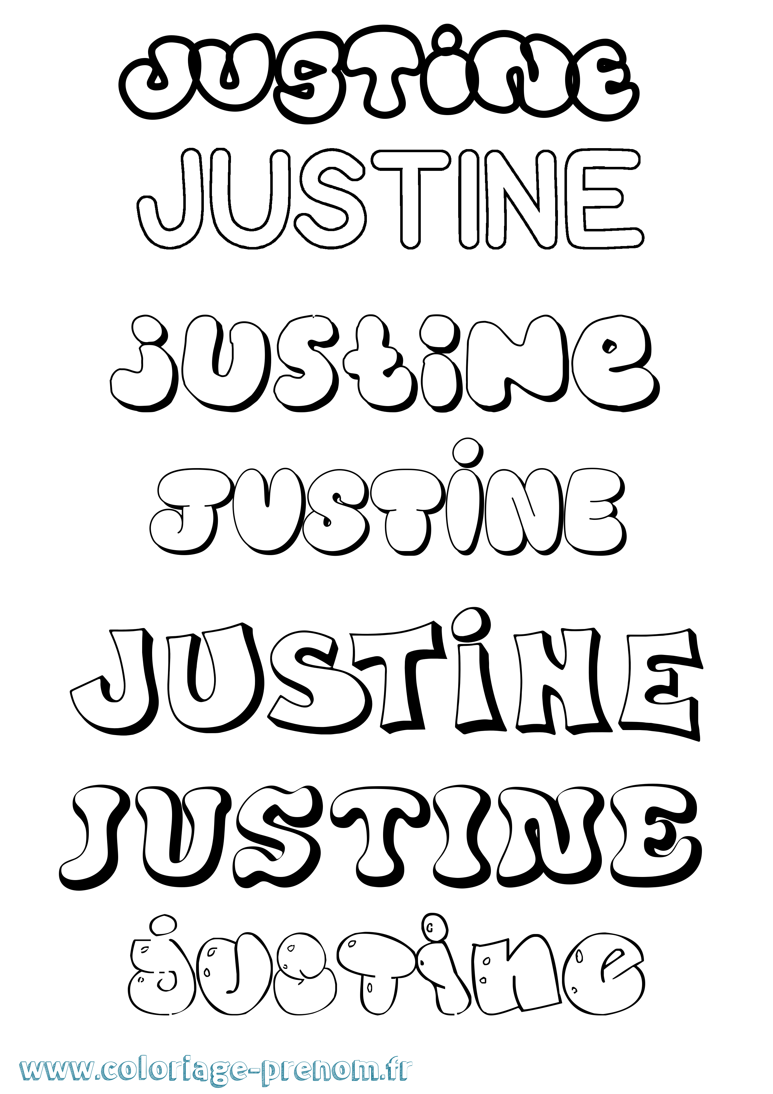 Coloriage prénom Justine Bubble