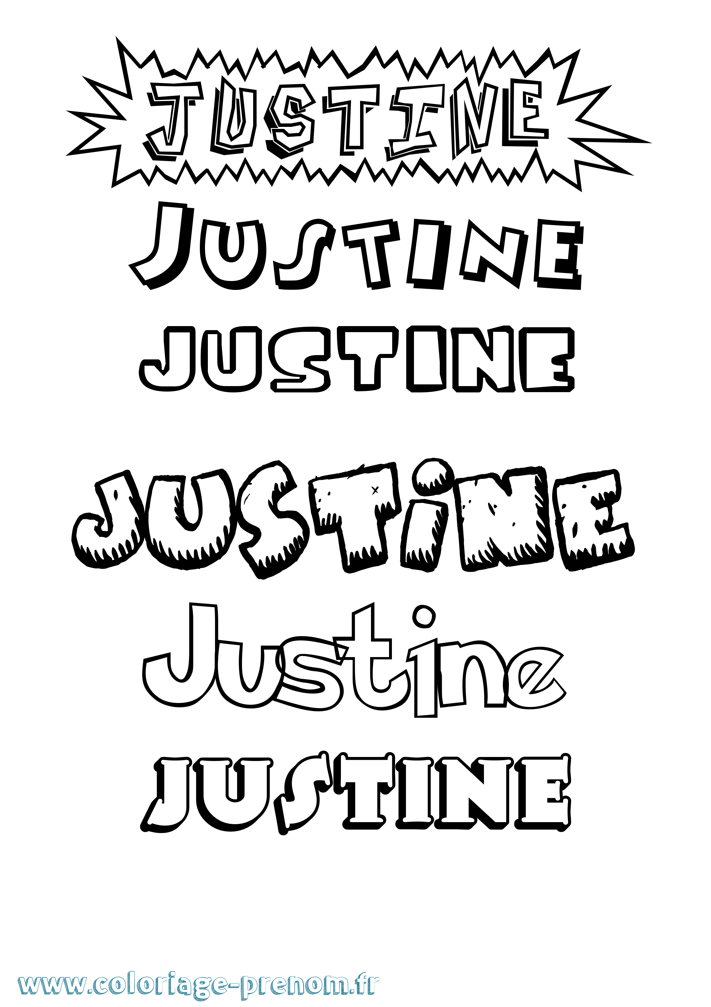Coloriage prénom Justine Dessin Animé