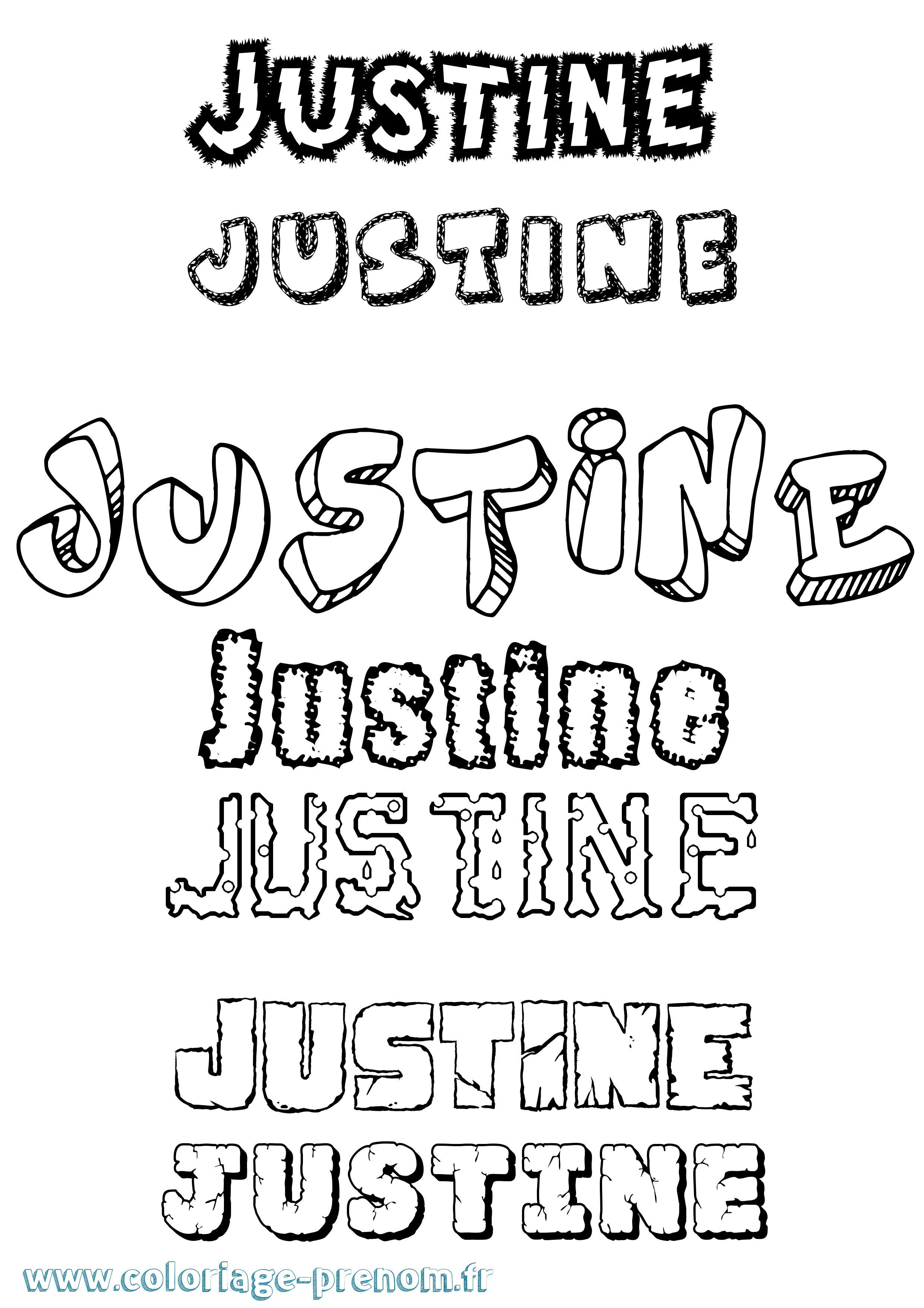 Coloriage prénom Justine Destructuré
