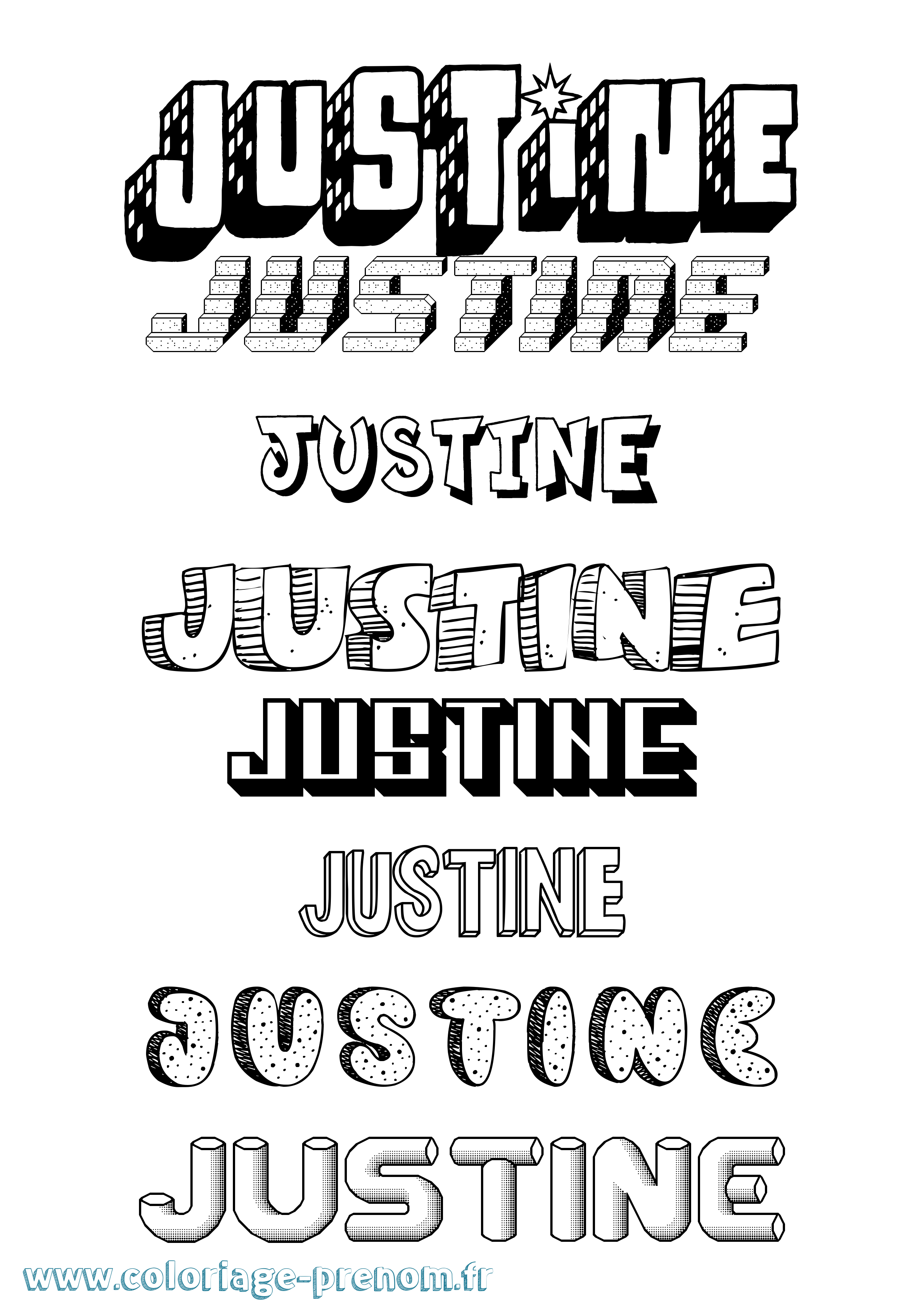 Coloriage prénom Justine Effet 3D