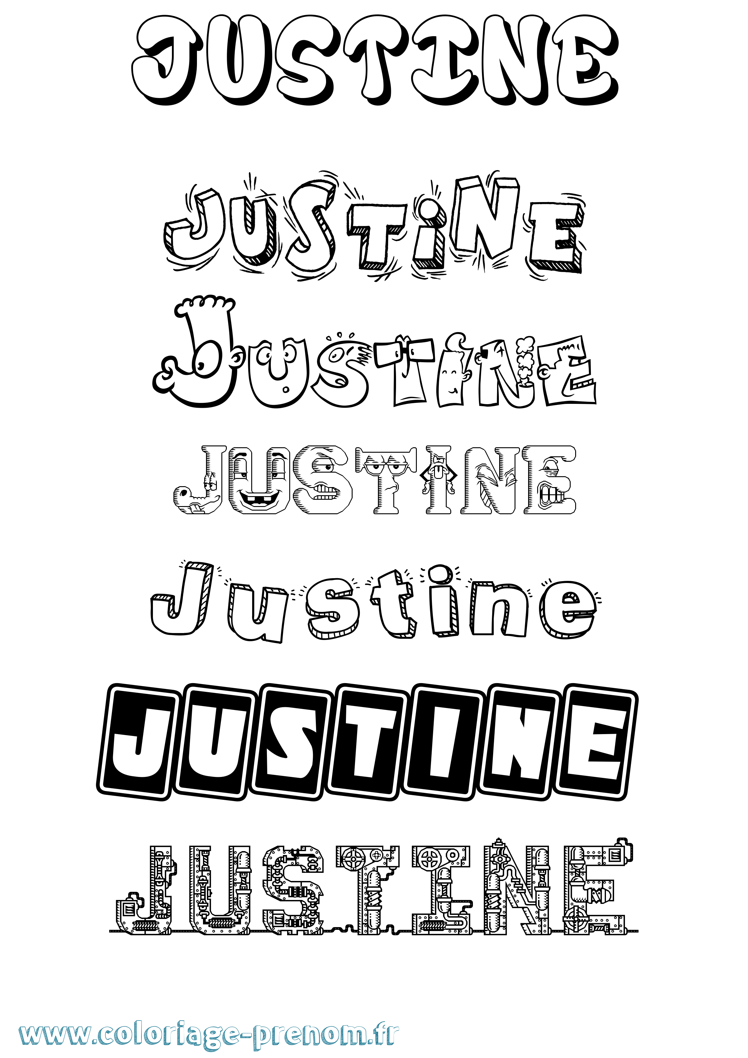 Coloriage prénom Justine Fun