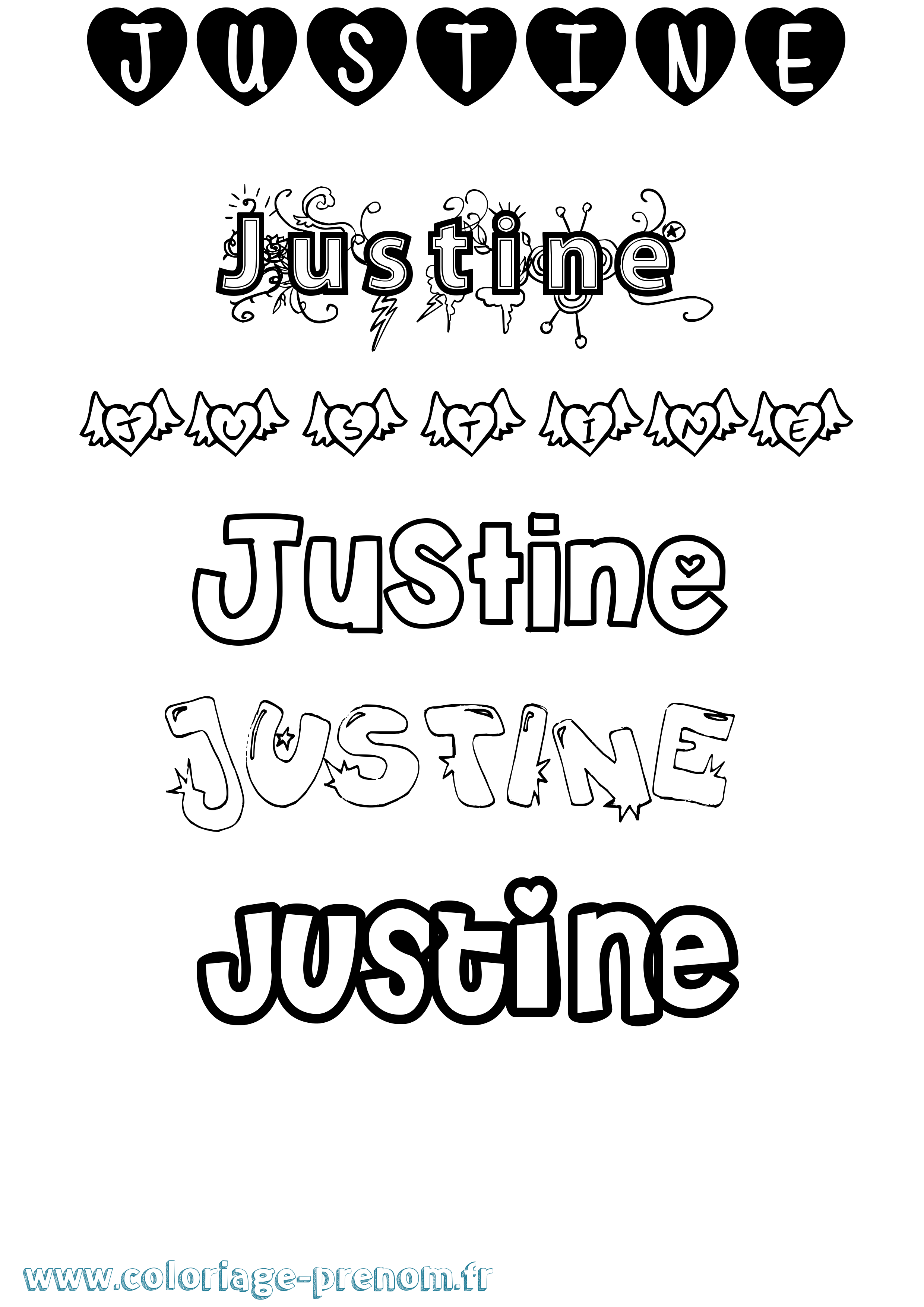 Coloriage prénom Justine Girly