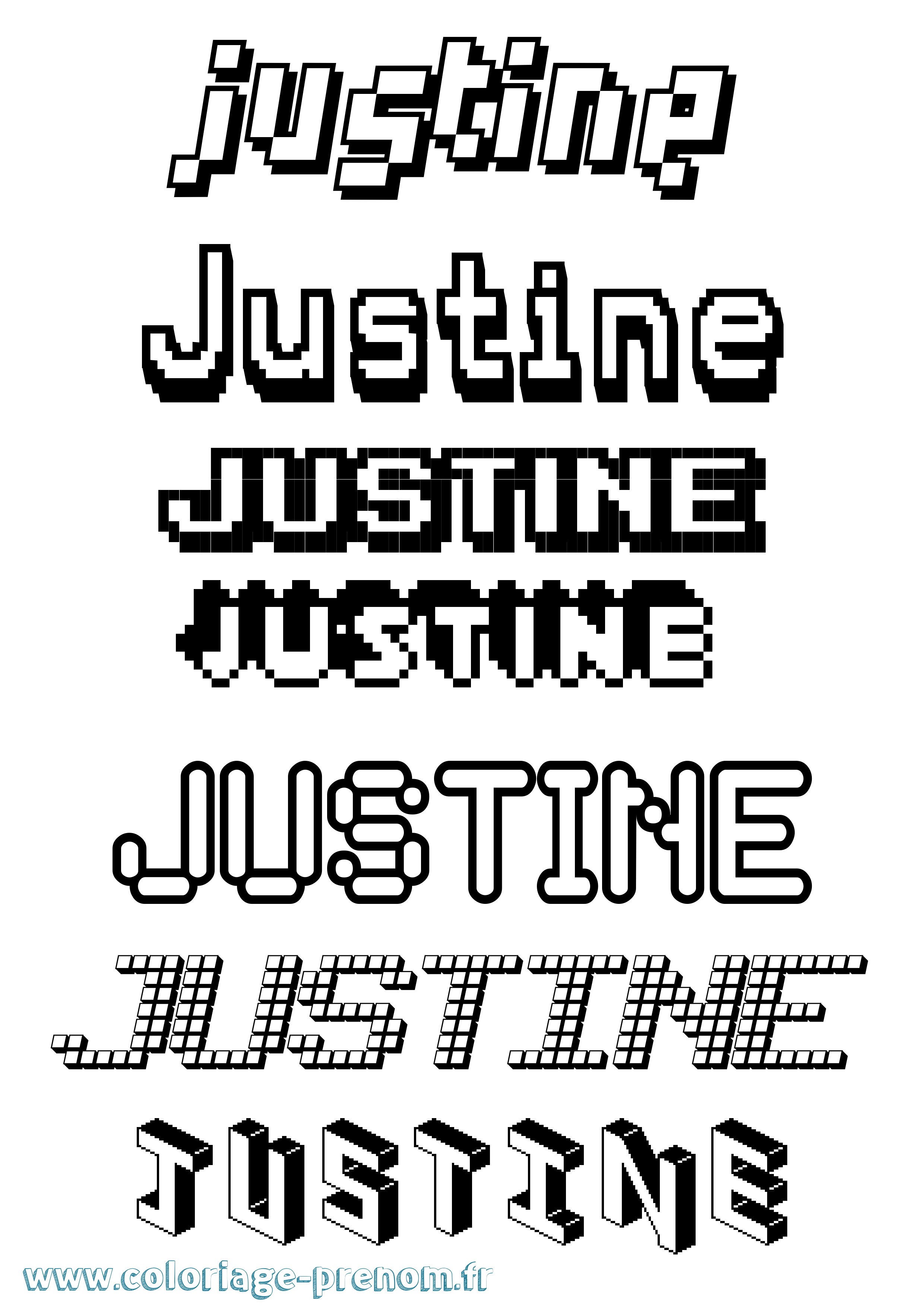Coloriage prénom Justine Pixel
