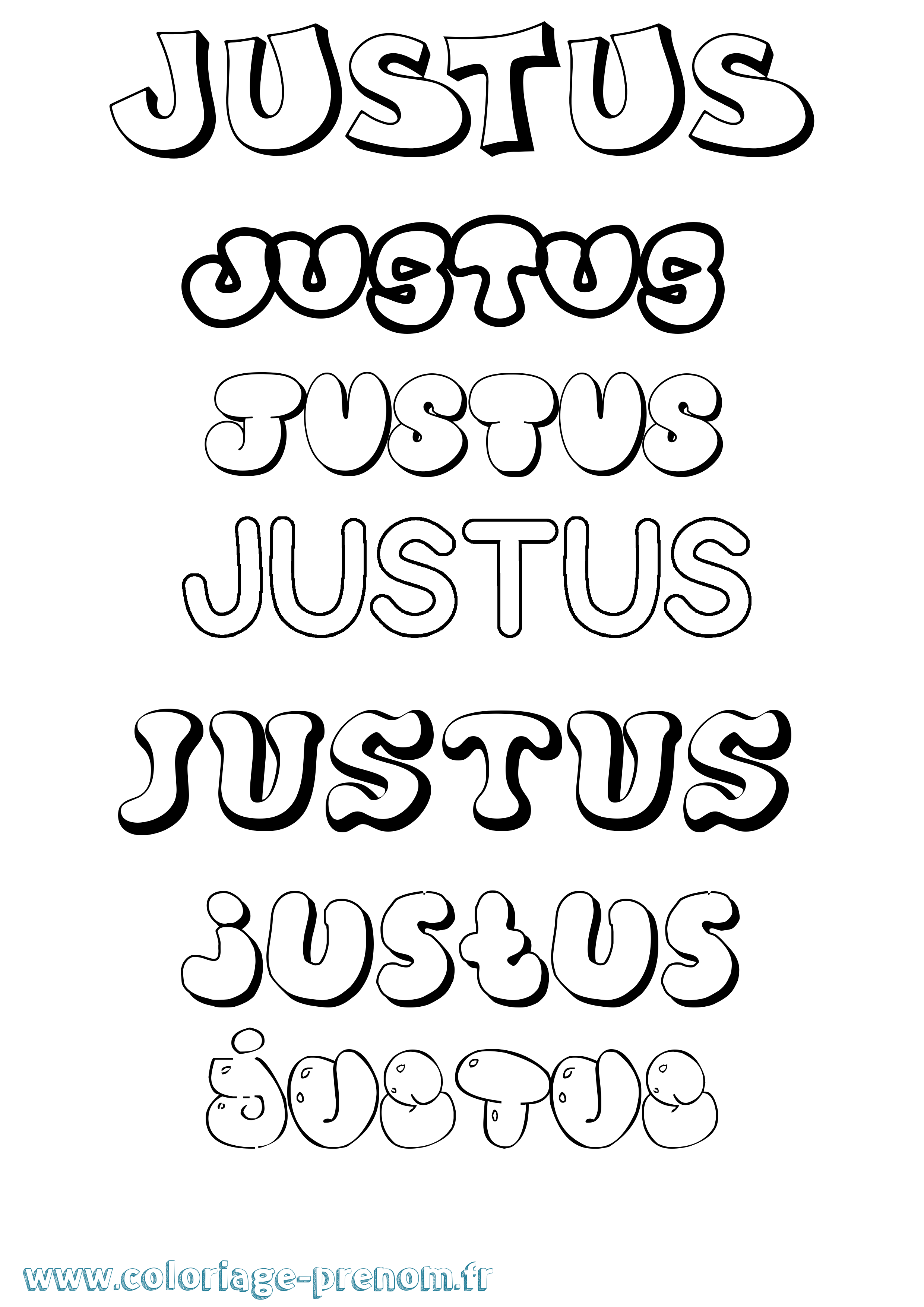Coloriage prénom Justus Bubble