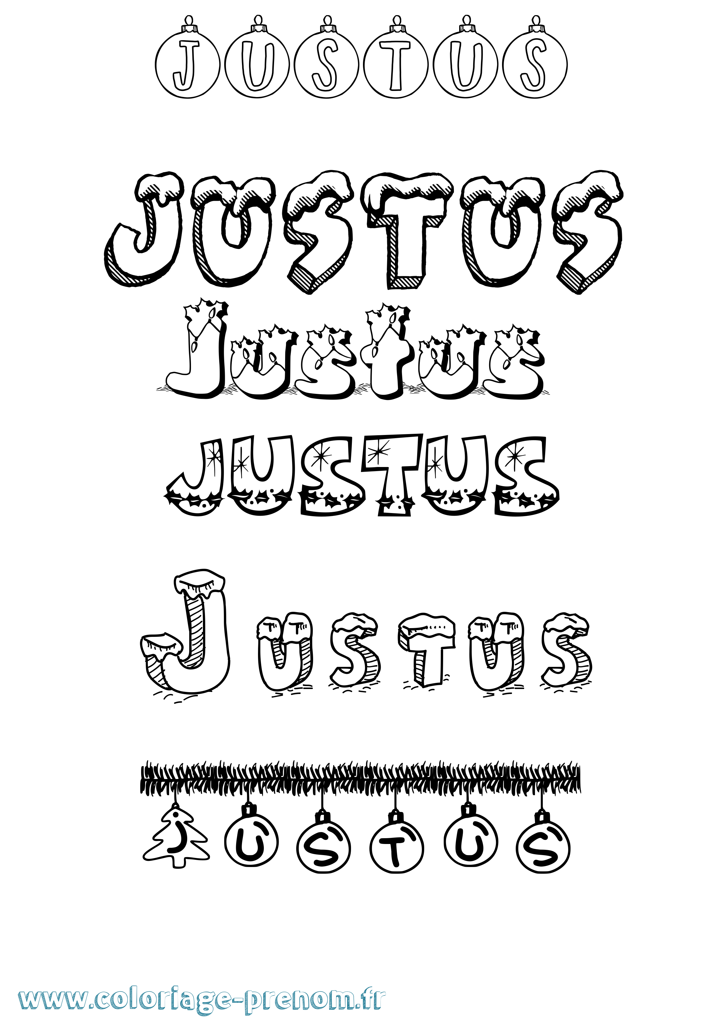 Coloriage prénom Justus Noël