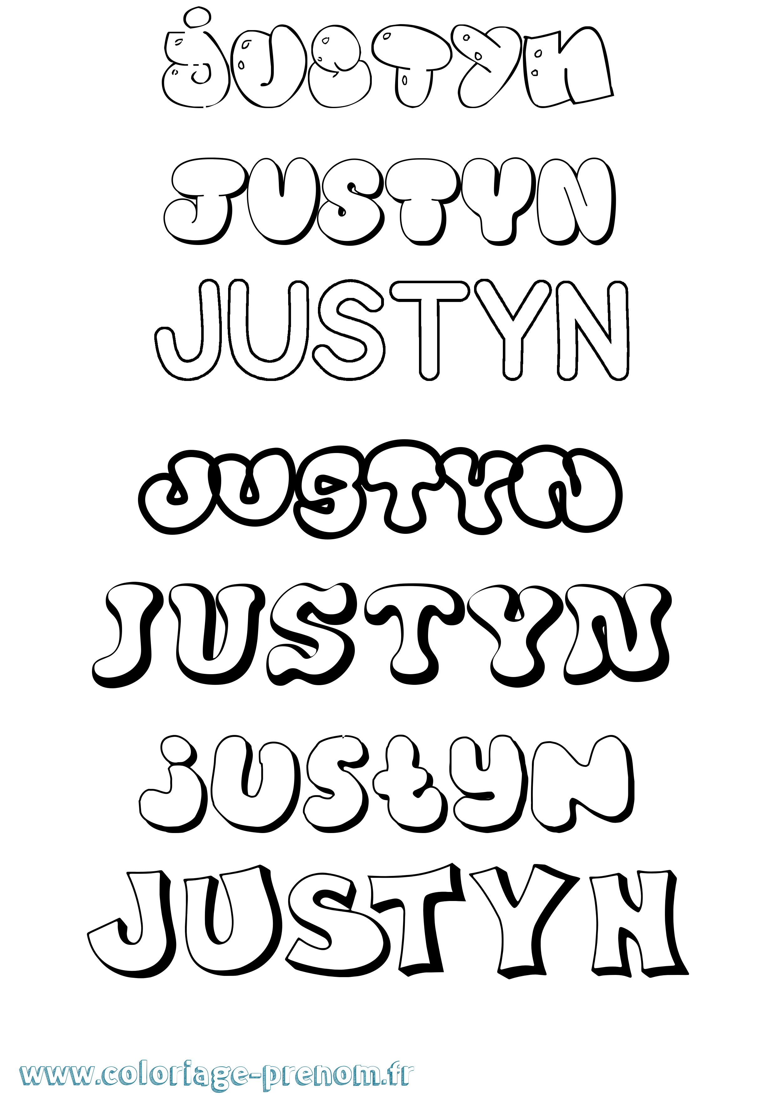 Coloriage prénom Justyn Bubble