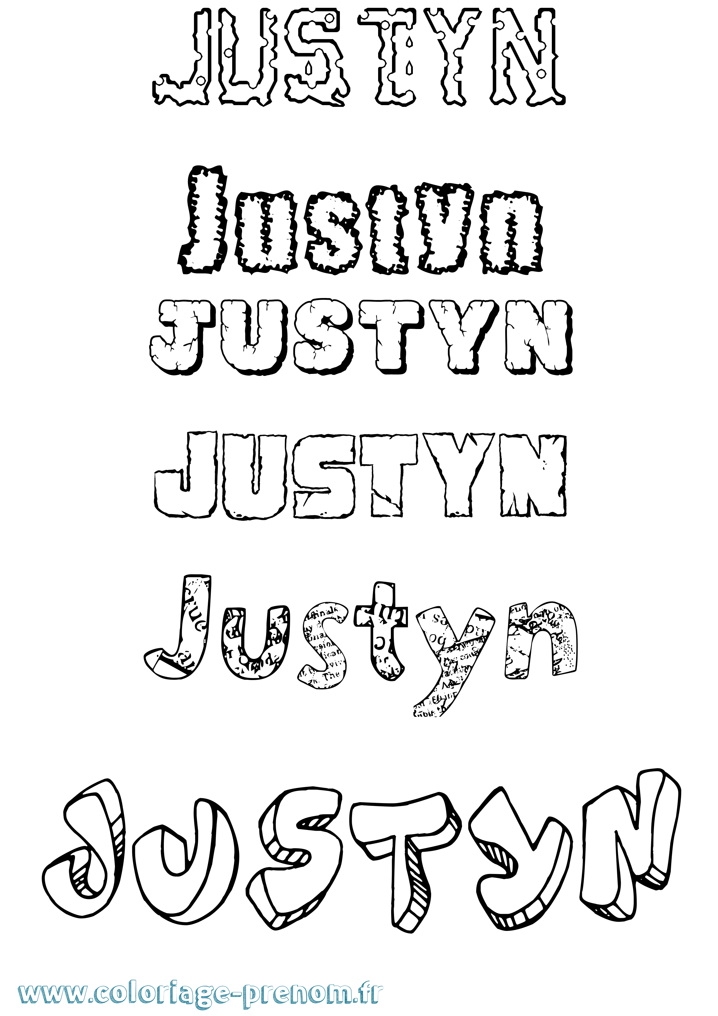 Coloriage prénom Justyn Destructuré