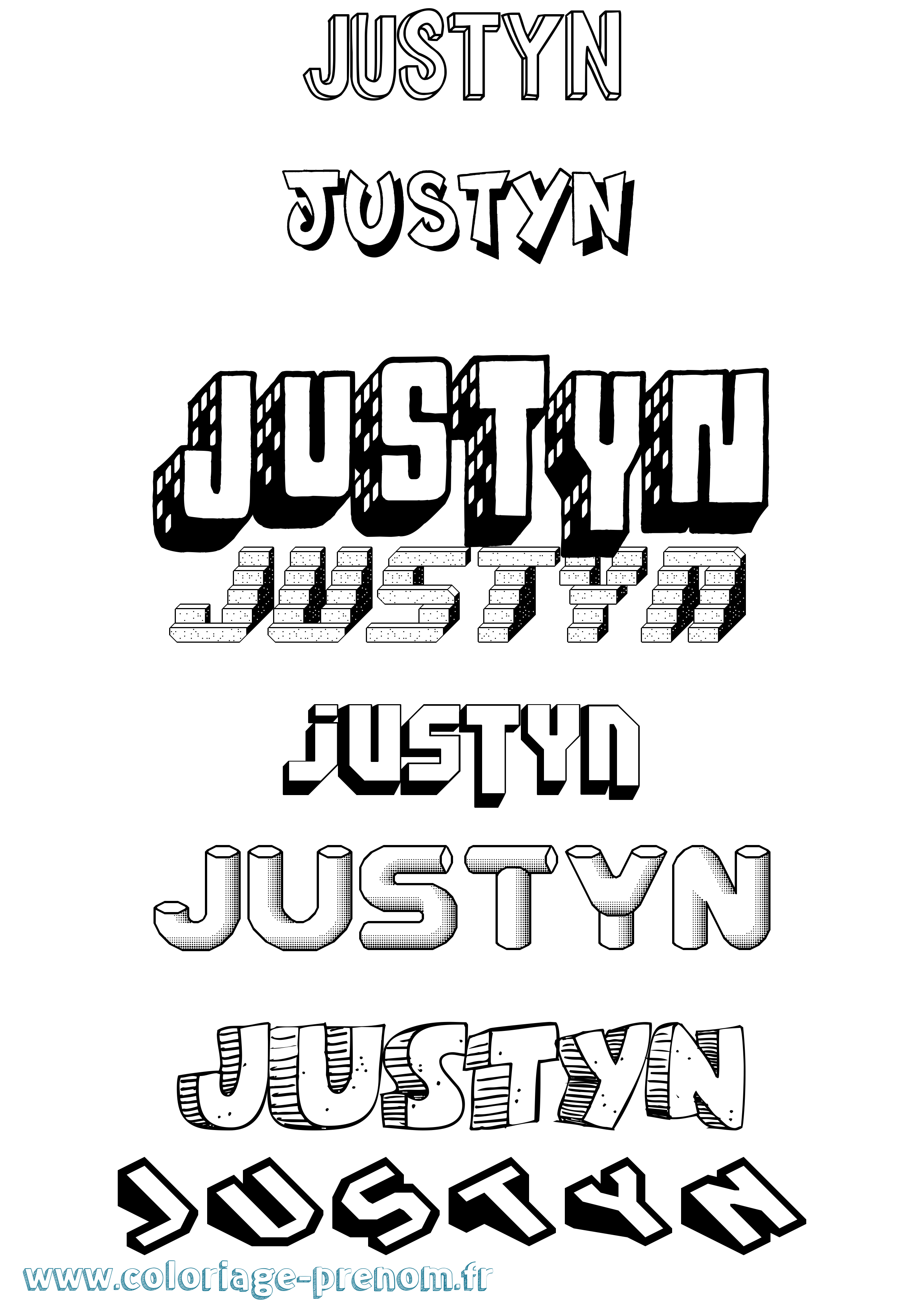 Coloriage prénom Justyn Effet 3D