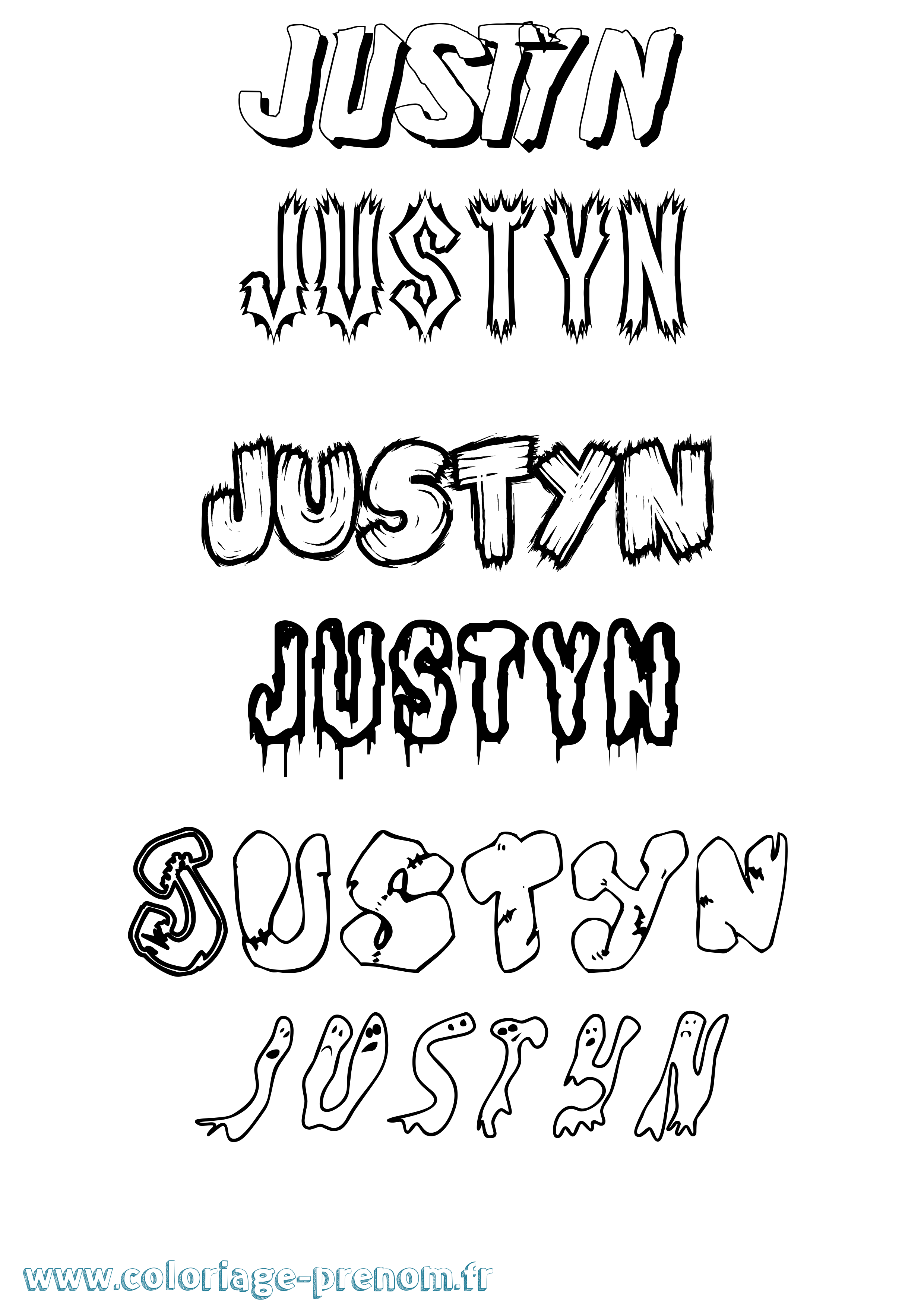 Coloriage prénom Justyn Frisson