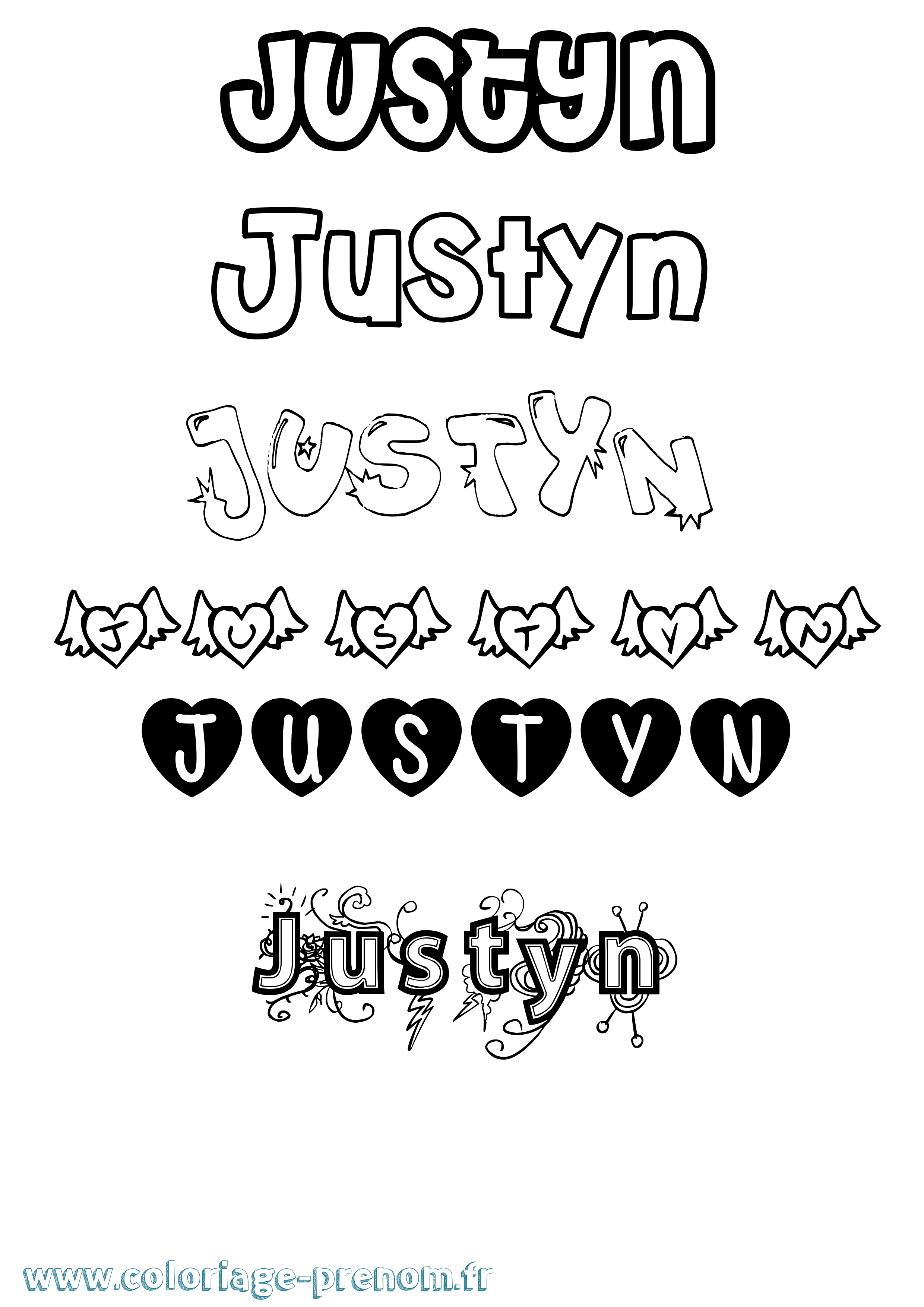 Coloriage prénom Justyn Girly