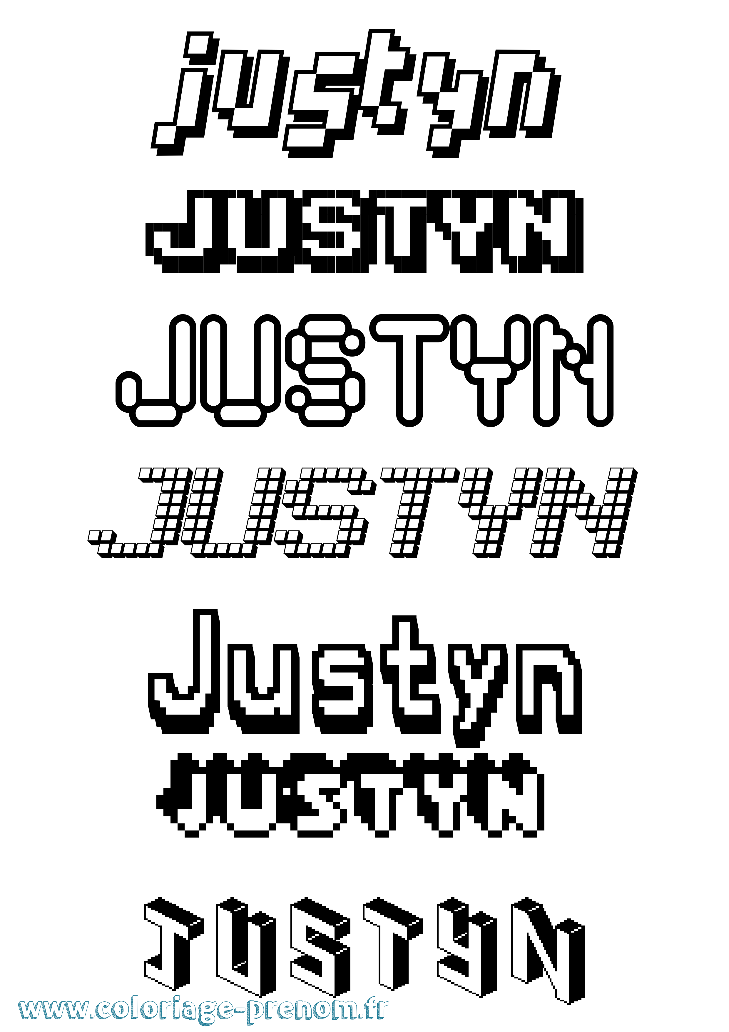 Coloriage prénom Justyn Pixel