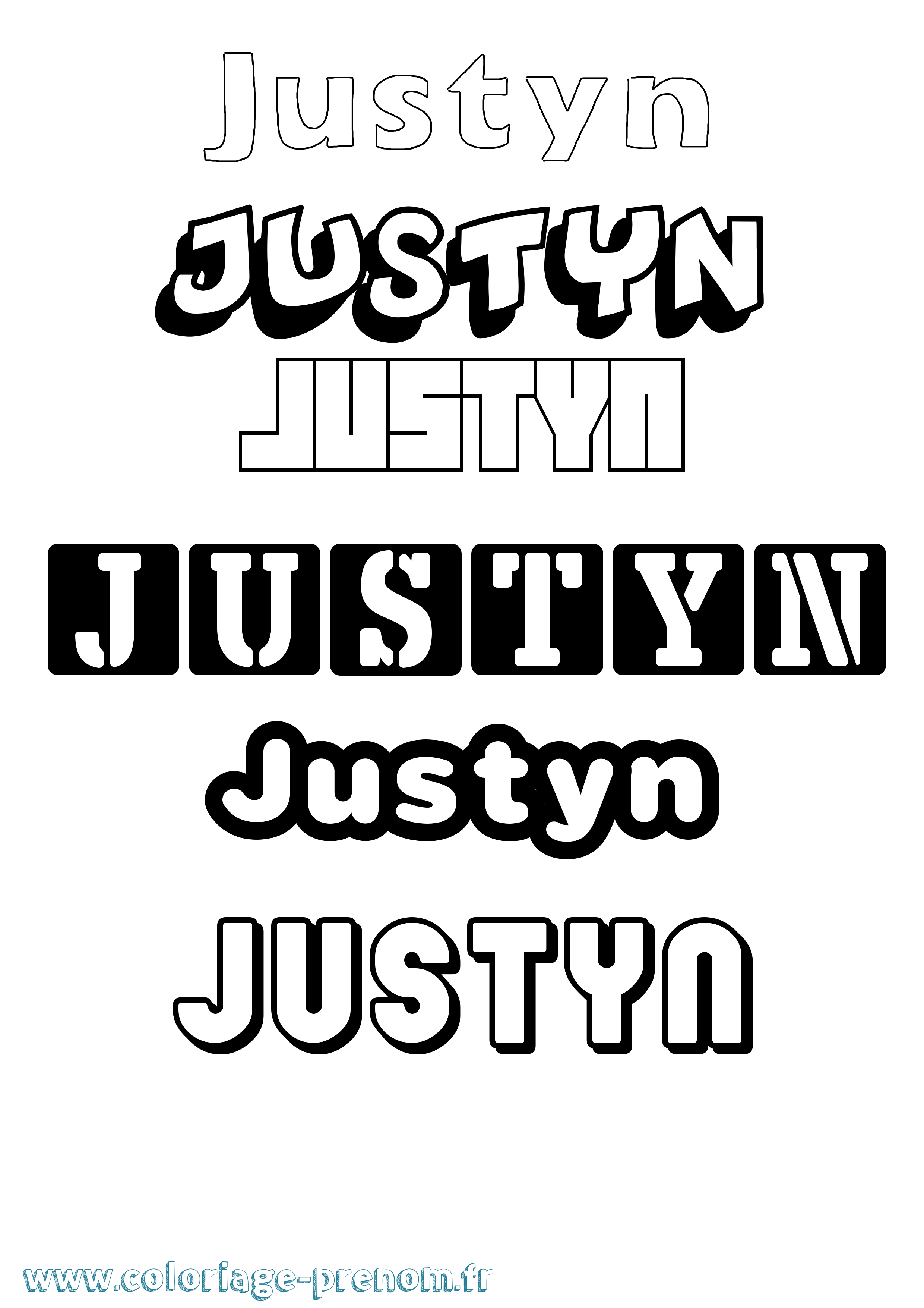 Coloriage prénom Justyn Simple