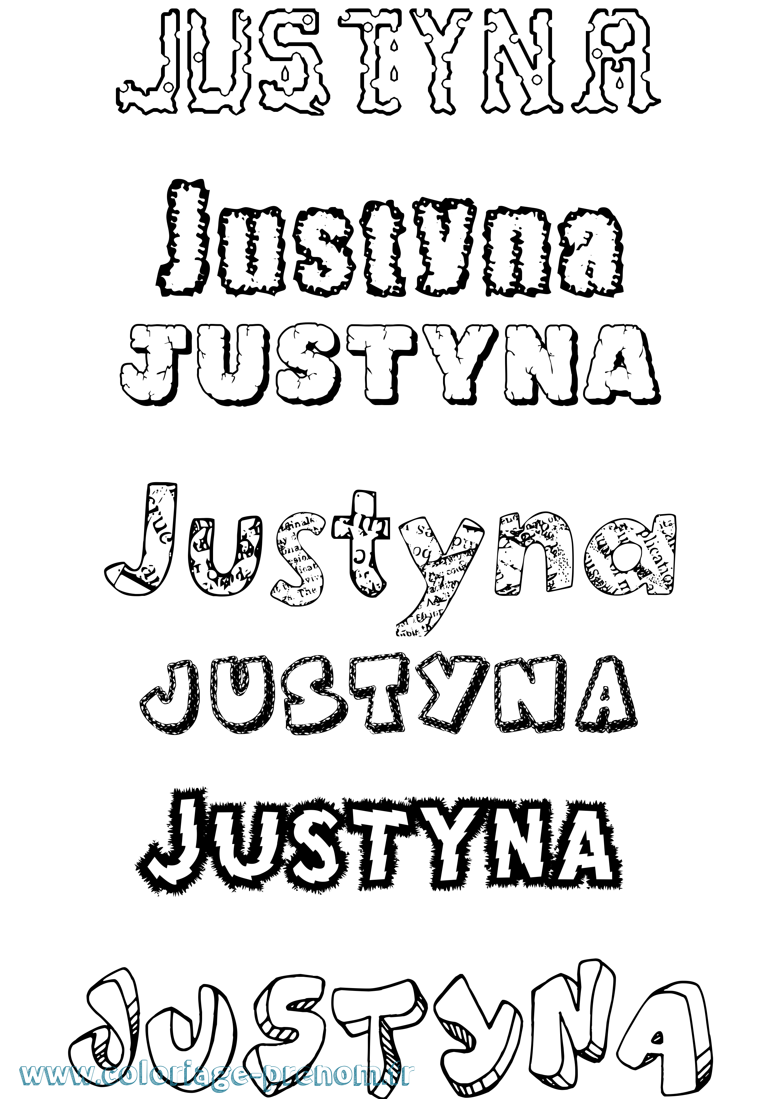 Coloriage prénom Justyna Destructuré