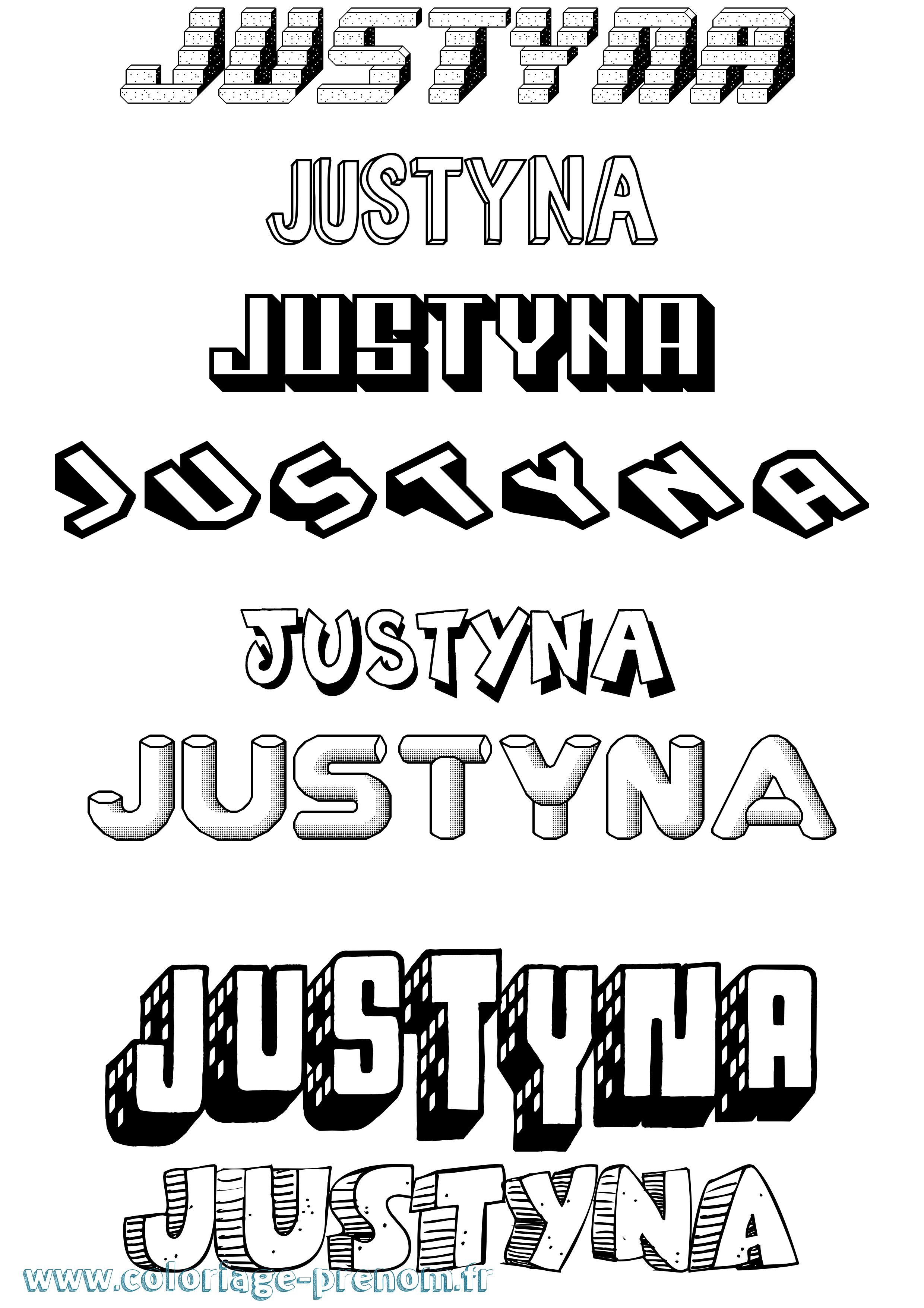 Coloriage prénom Justyna Effet 3D