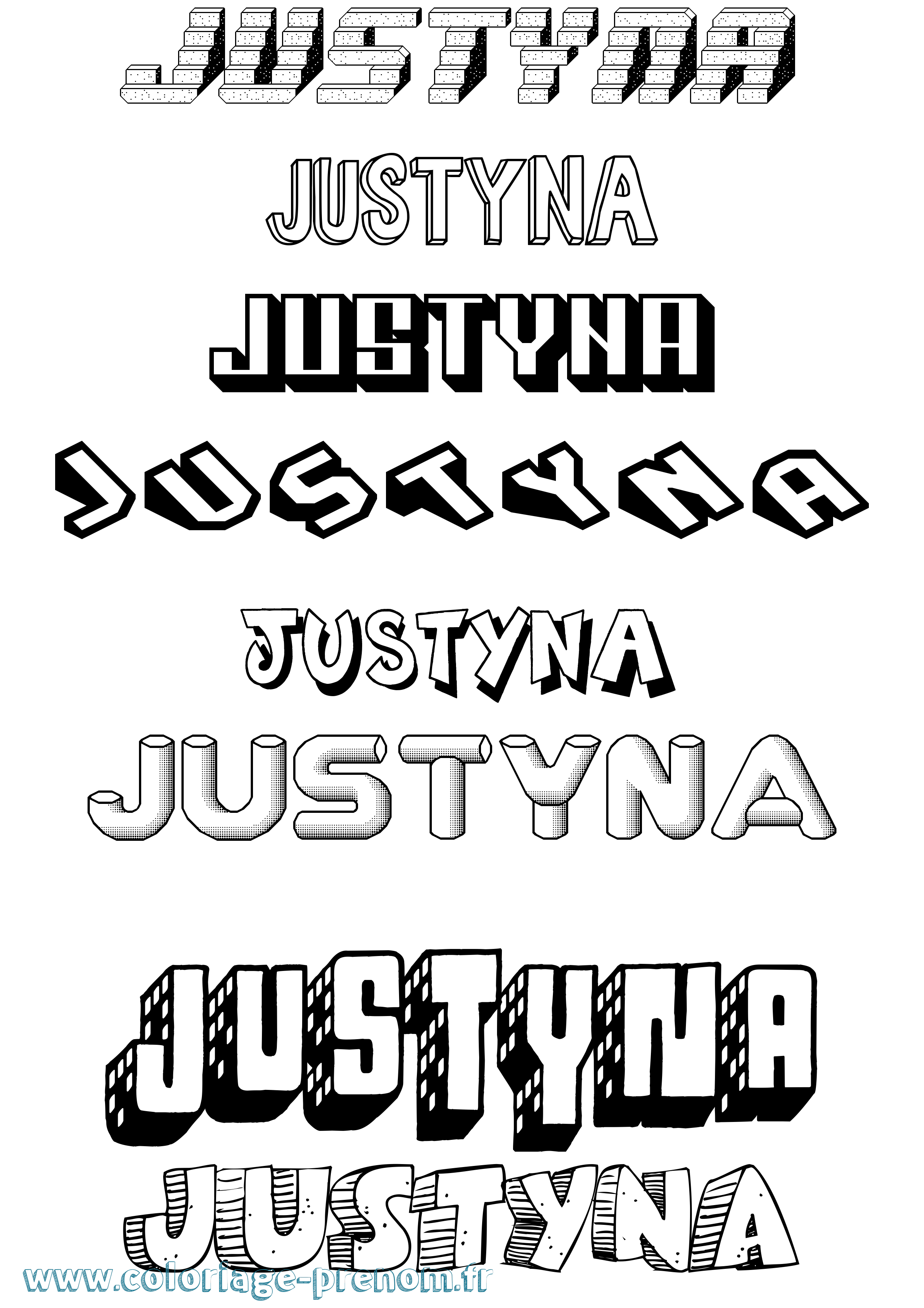 Coloriage Justyna Effet 3D Coloriage prénom Justyna Effet 3D