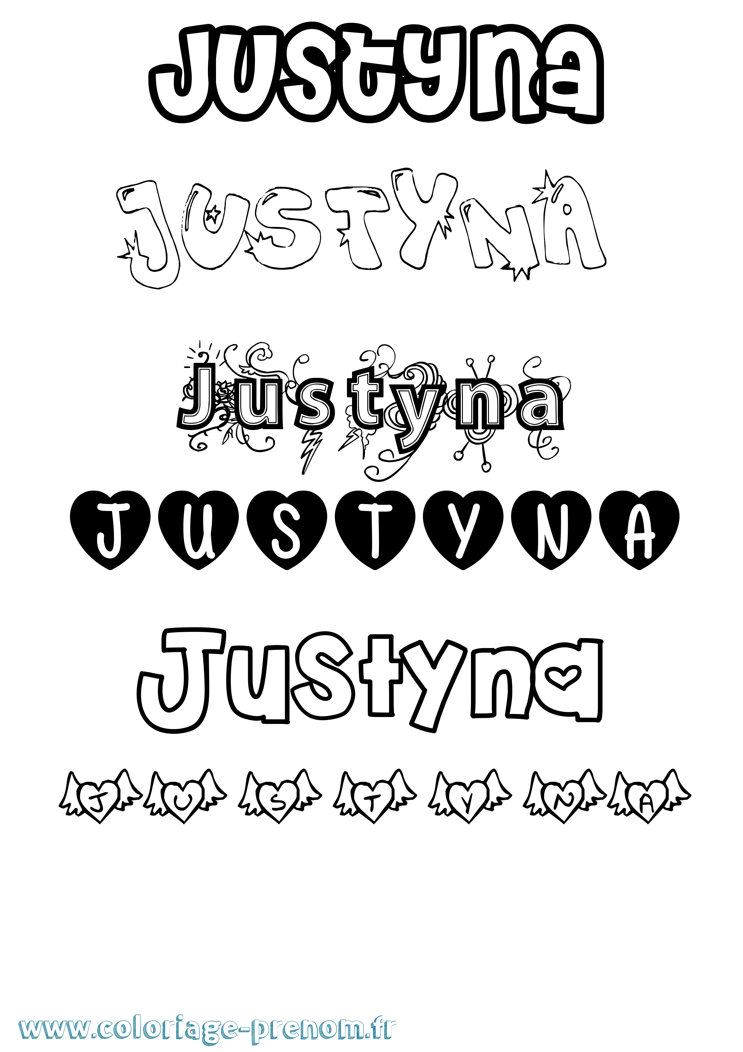 Coloriage prénom Justyna Girly