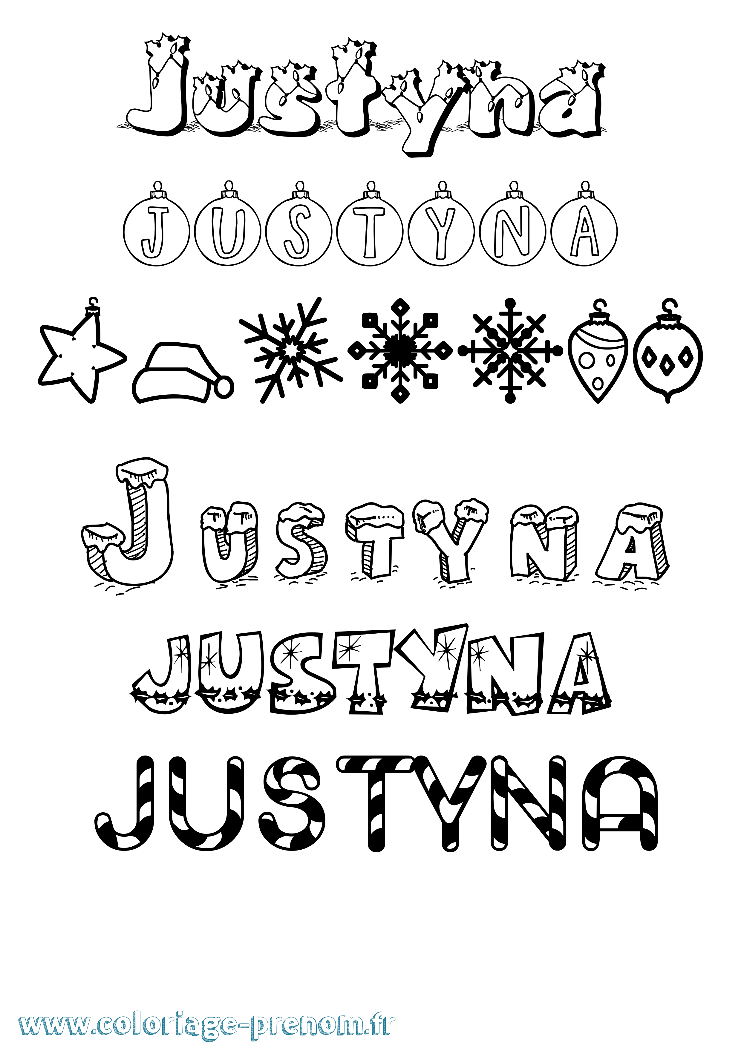 Coloriage Justyna Noël Coloriage prénom Justyna Noël